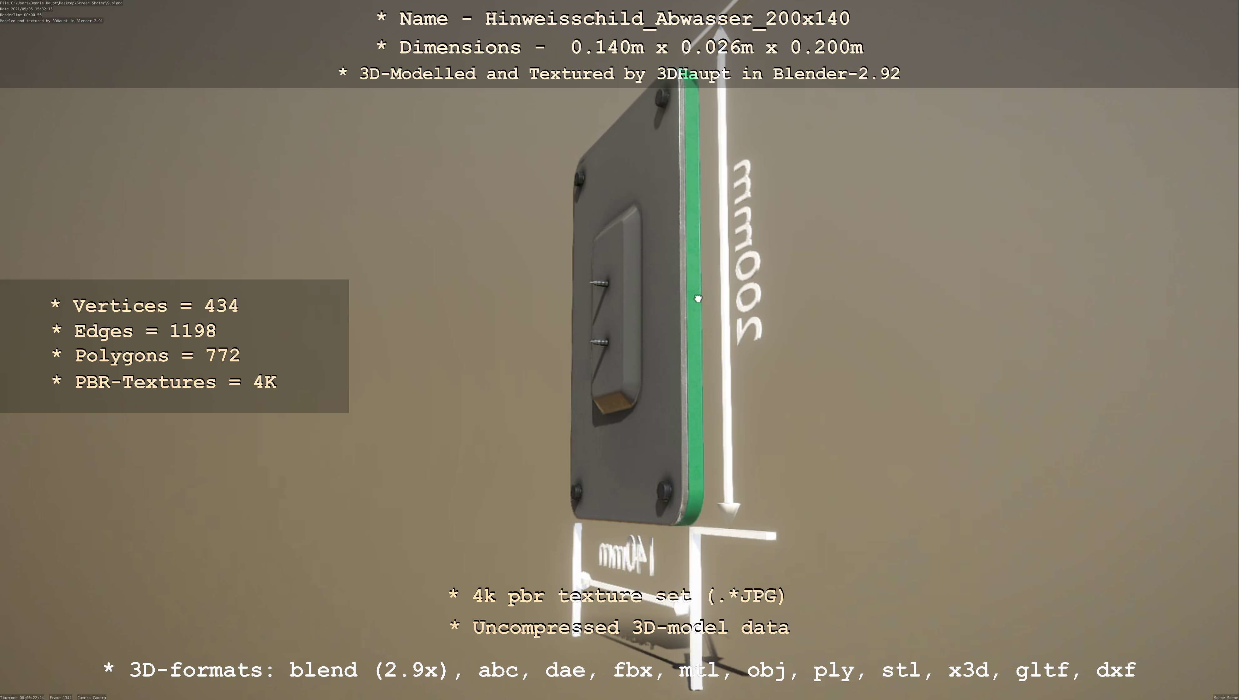 Hinweisschild Abwasser 200x140mm Low-poly 3D model_62