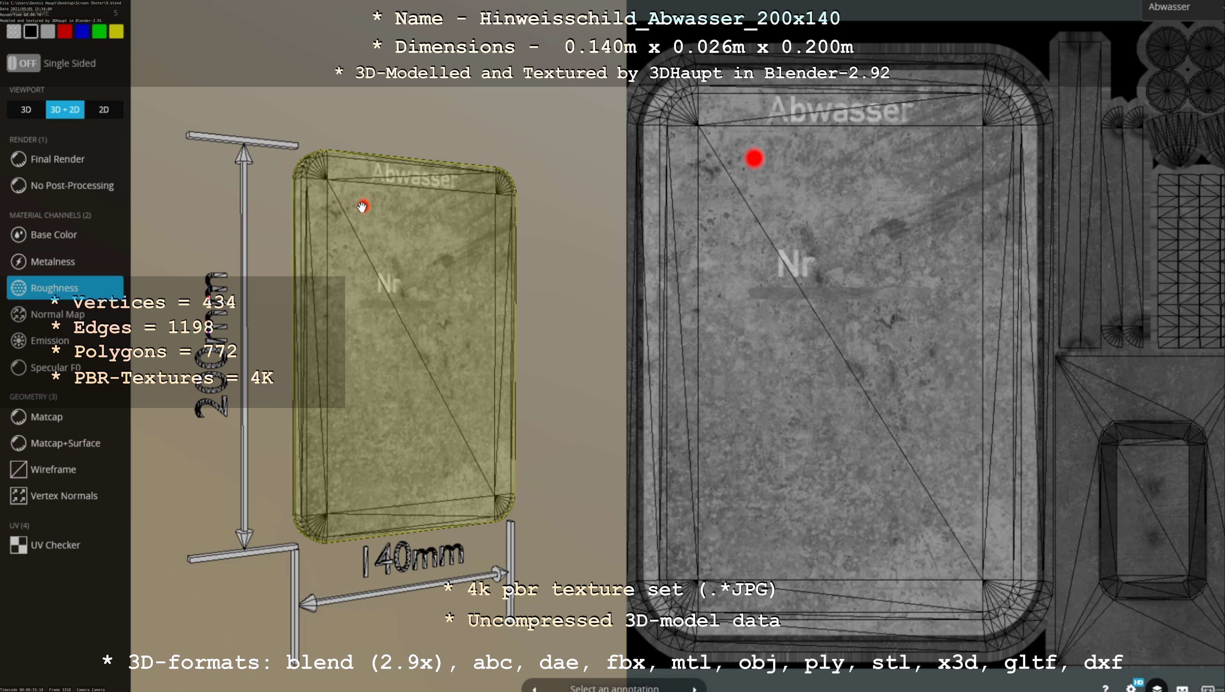 Hinweisschild Abwasser 200x140mm Low-poly 3D model_118