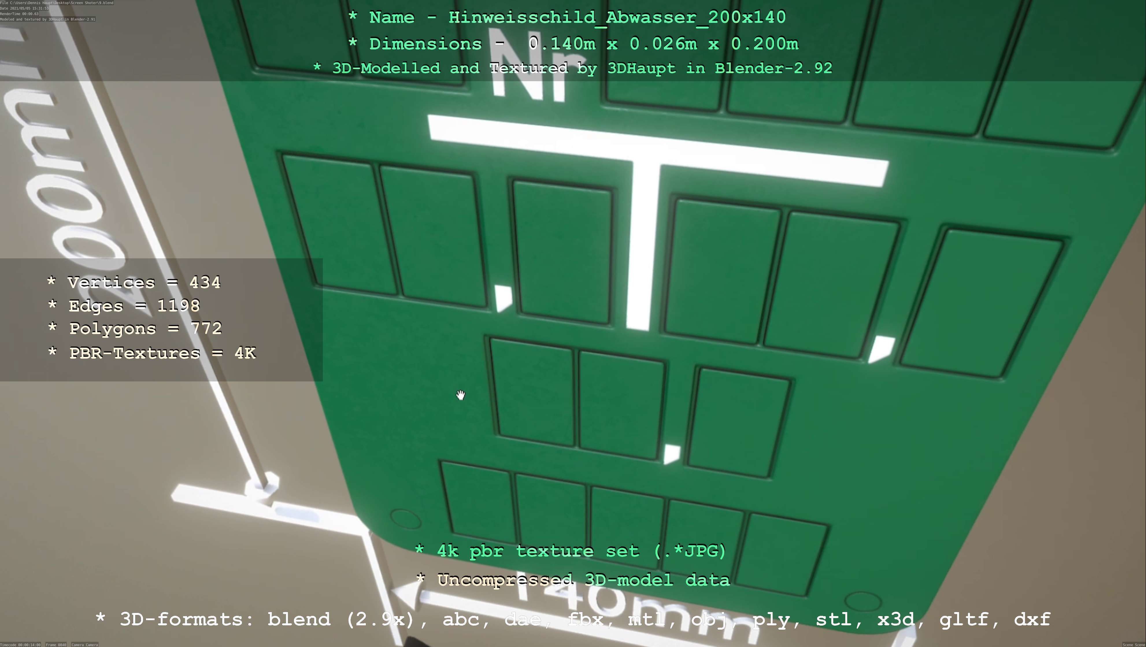 Hinweisschild Abwasser 200x140mm Low-poly 3D model_49