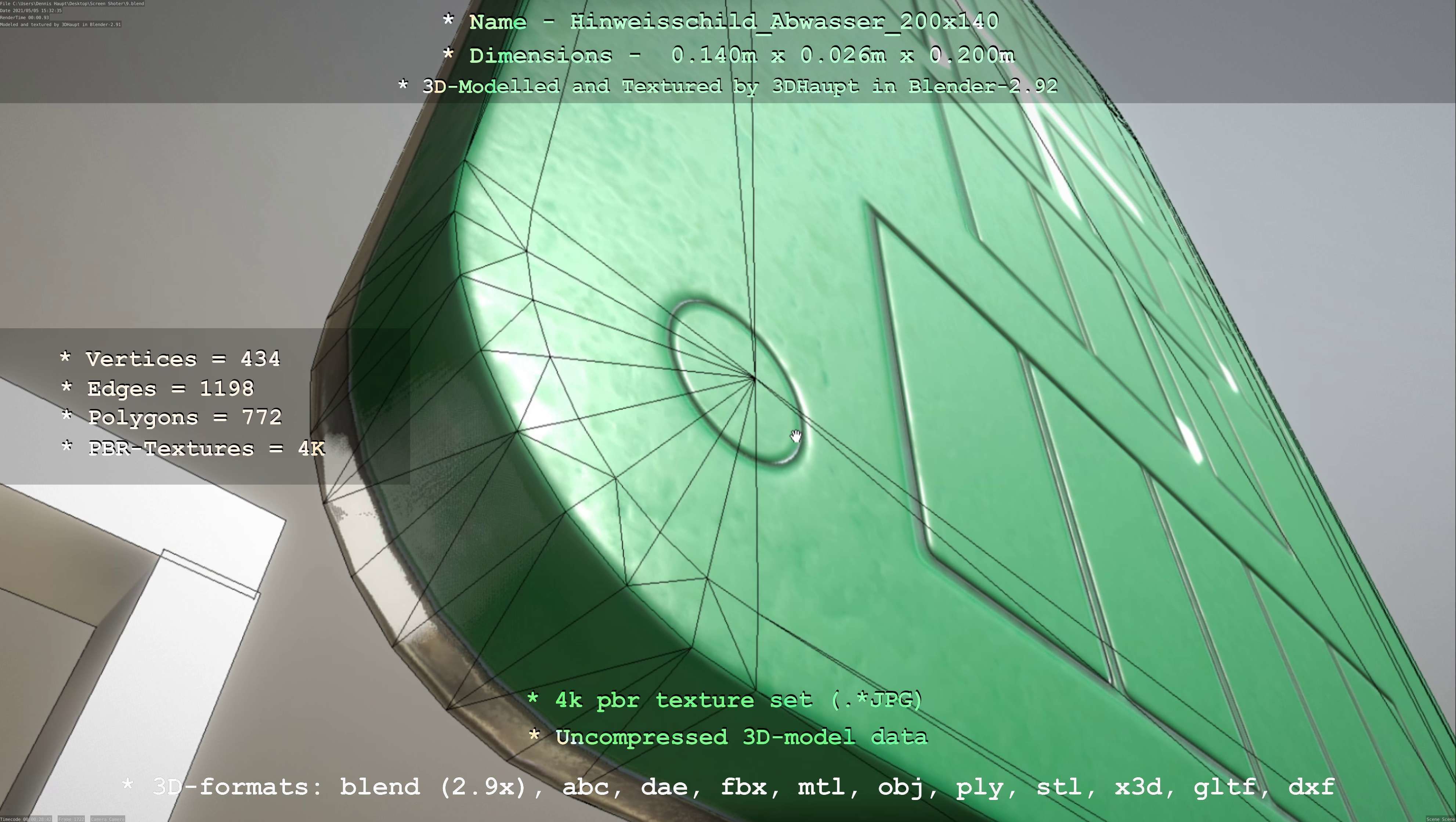 Hinweisschild Abwasser 200x140mm Low-poly 3D model_7