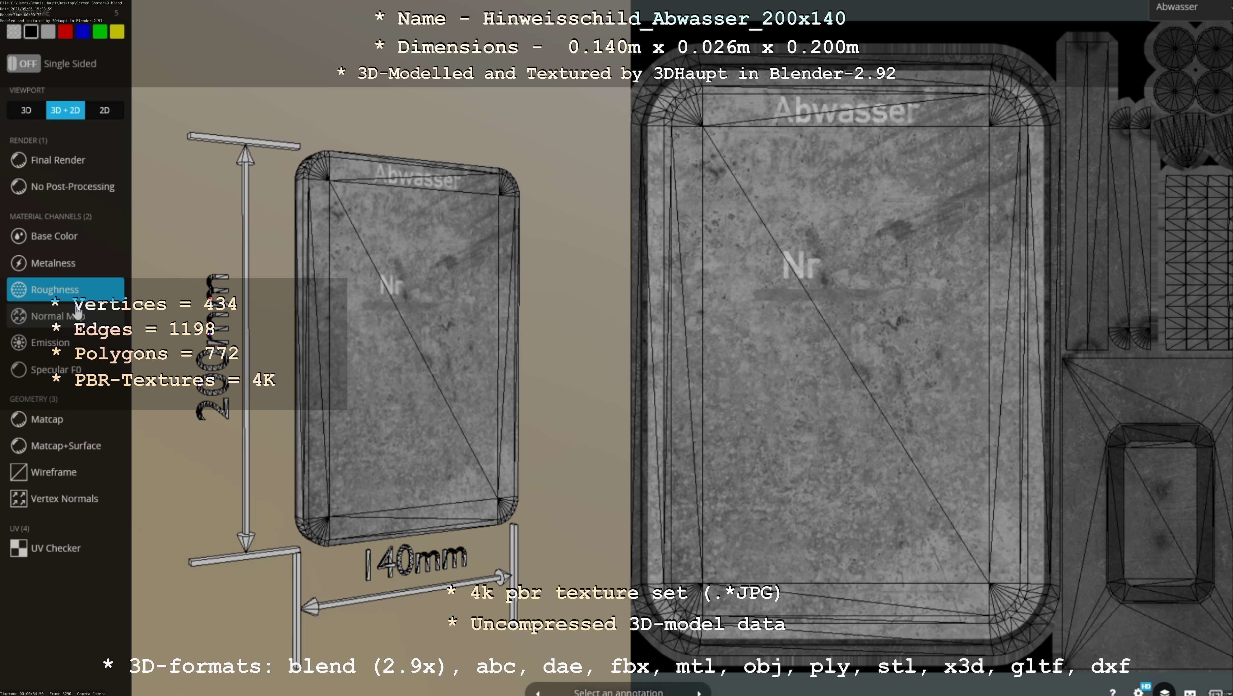 Hinweisschild Abwasser 200x140mm Low-poly 3D model_115