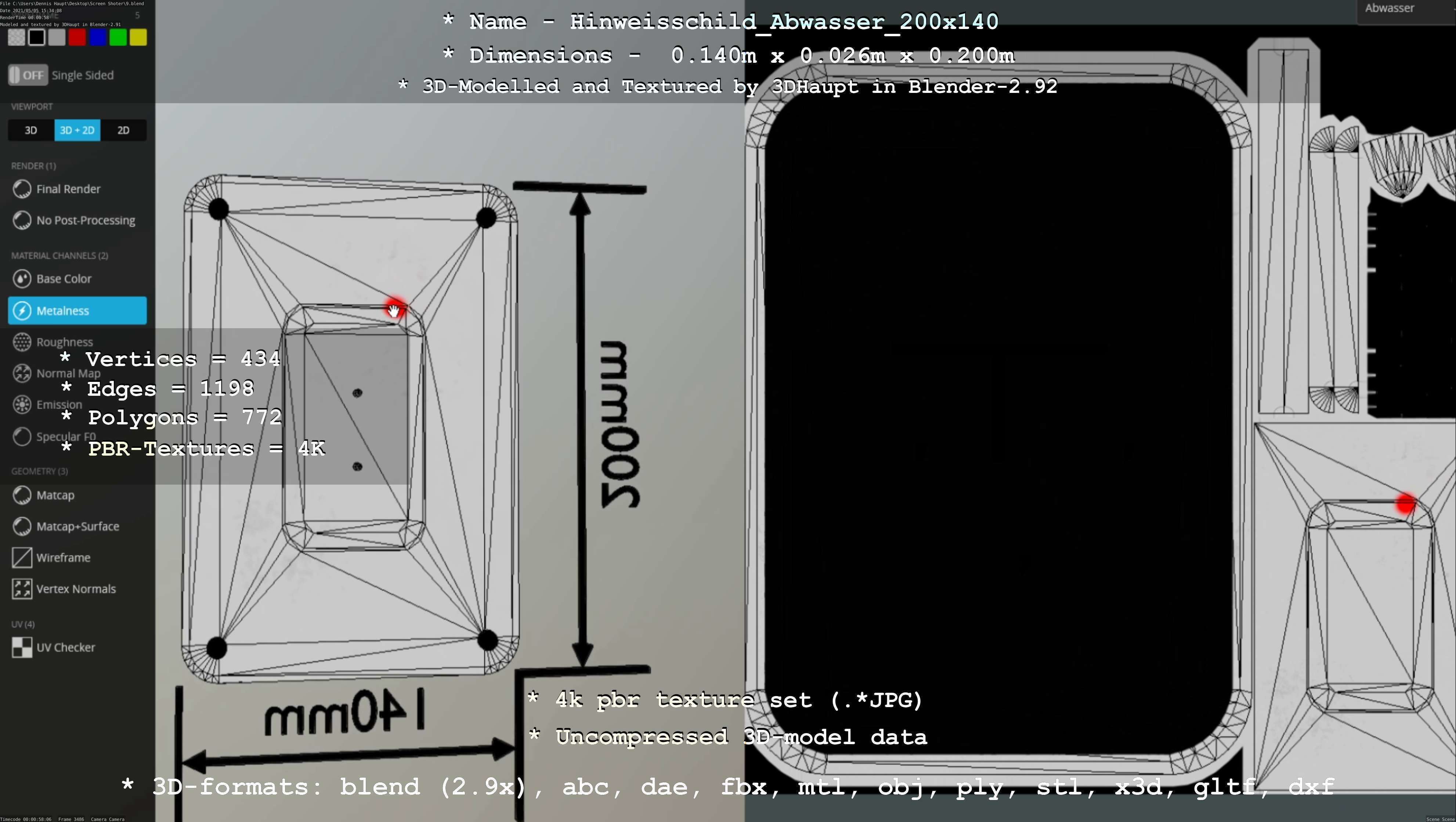 Hinweisschild Abwasser 200x140mm Low-poly 3D model_19