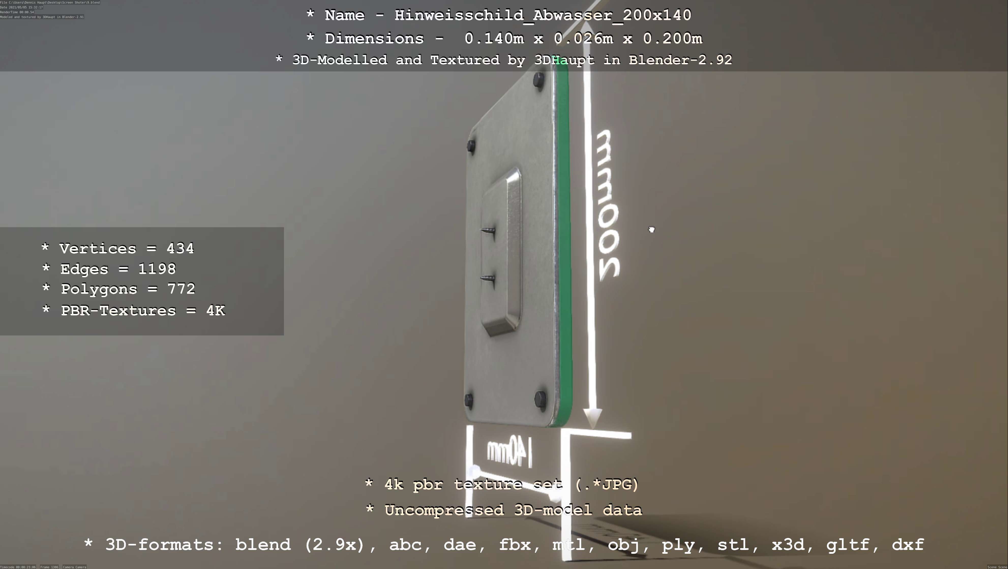 Hinweisschild Abwasser 200x140mm Low-poly 3D model_69