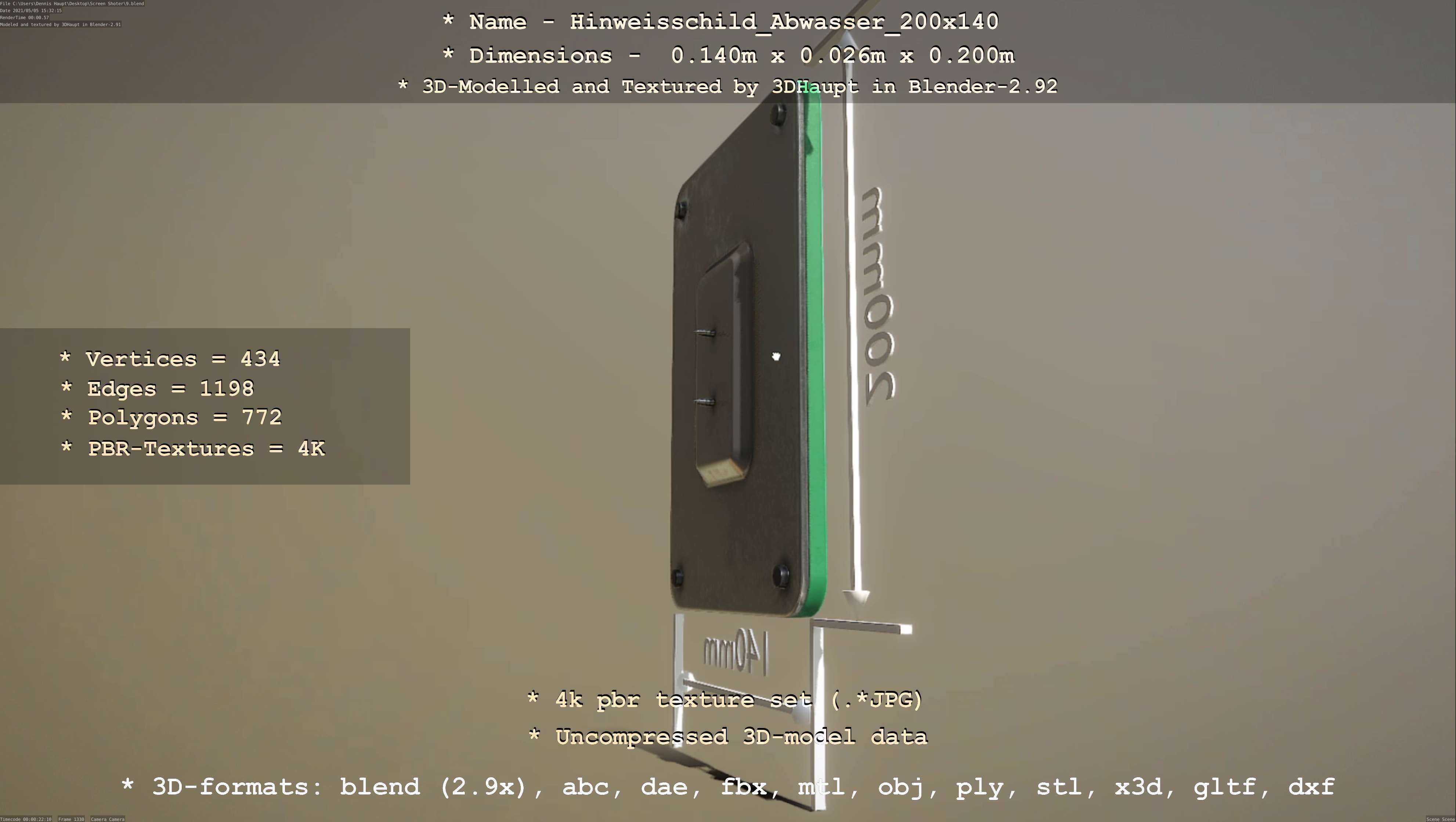 Hinweisschild Abwasser 200x140mm Low-poly 3D model_58