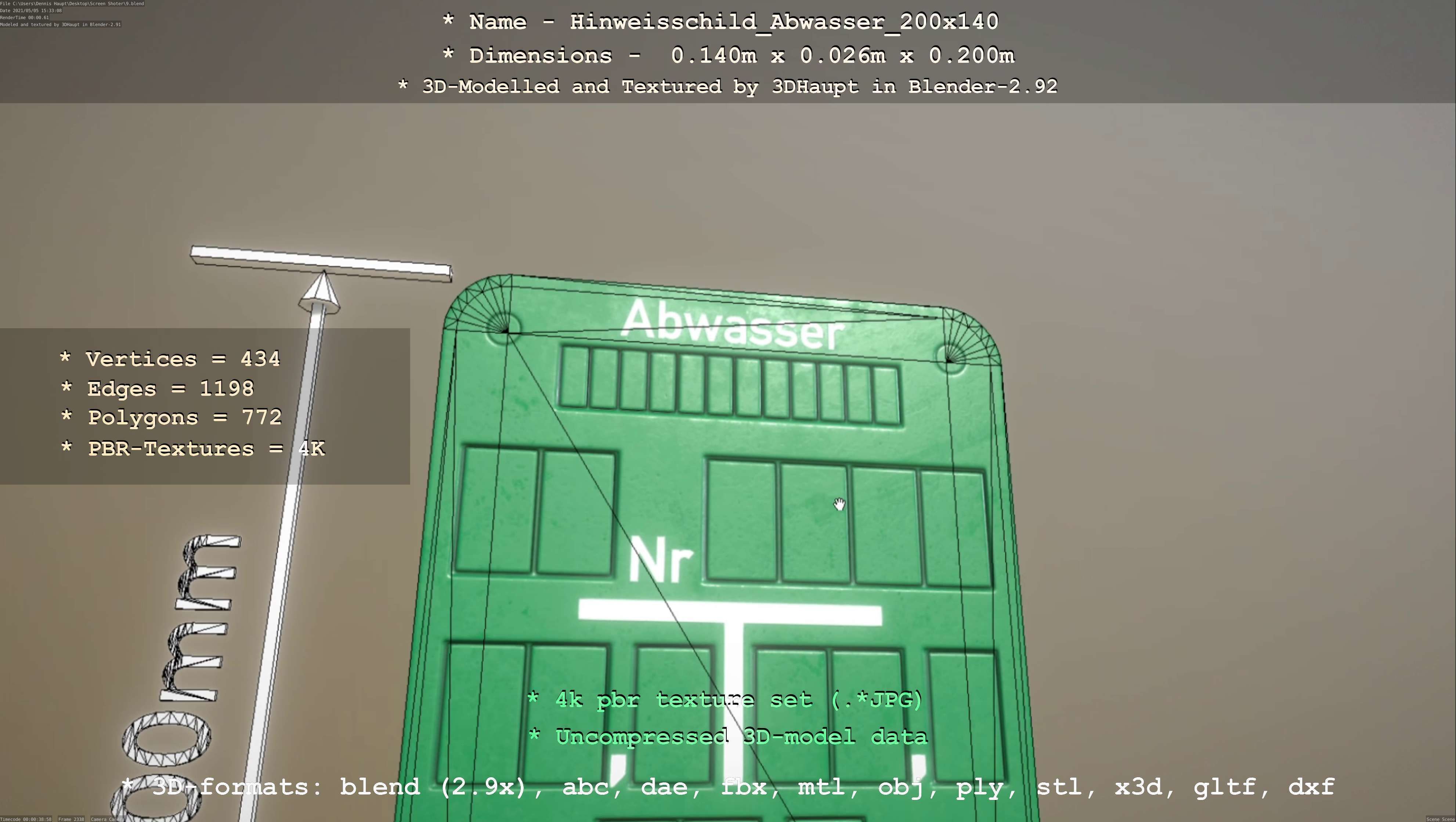 Hinweisschild Abwasser 200x140mm Low-poly 3D model_12