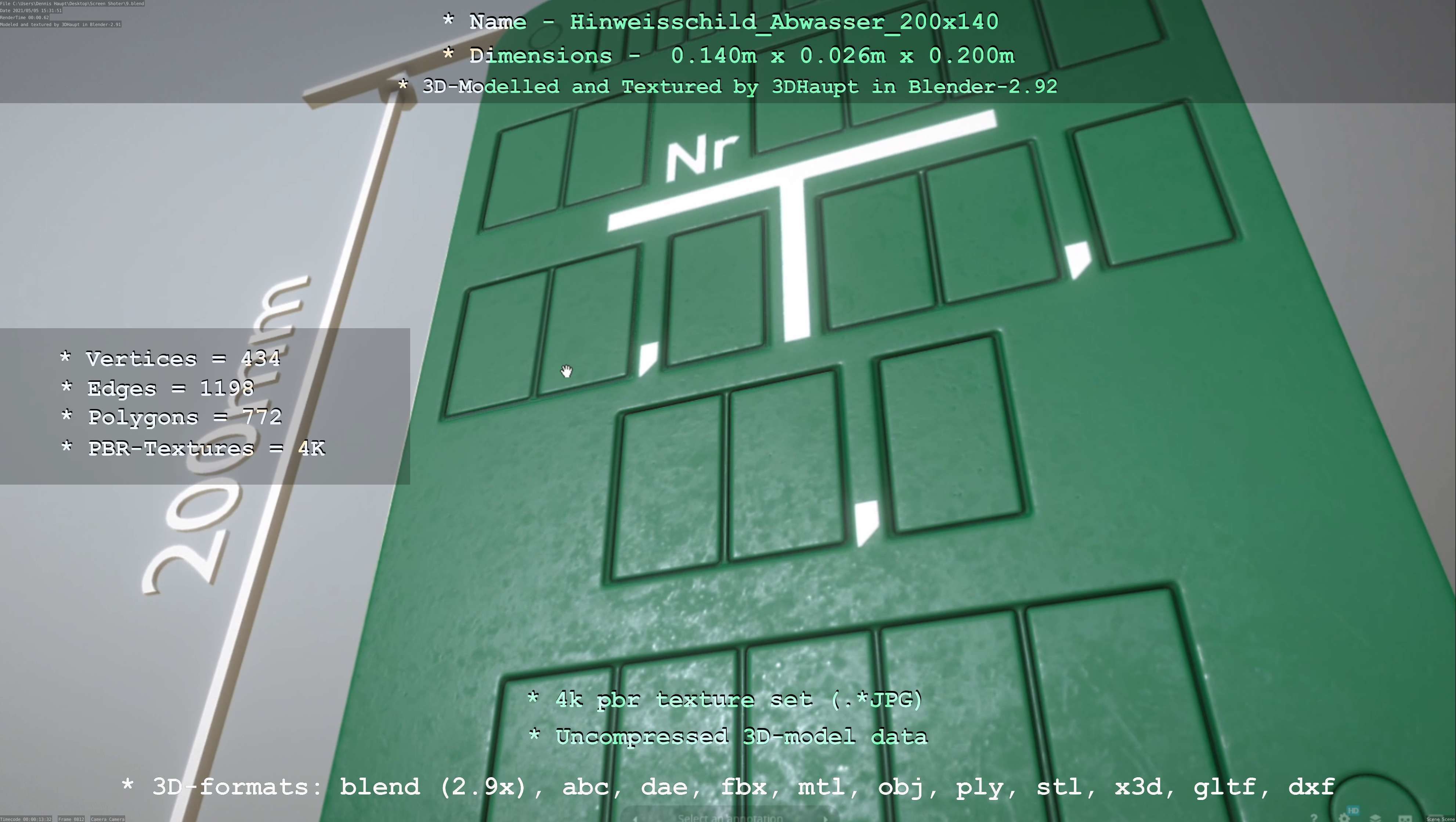 Hinweisschild Abwasser 200x140mm Low-poly 3D model_43