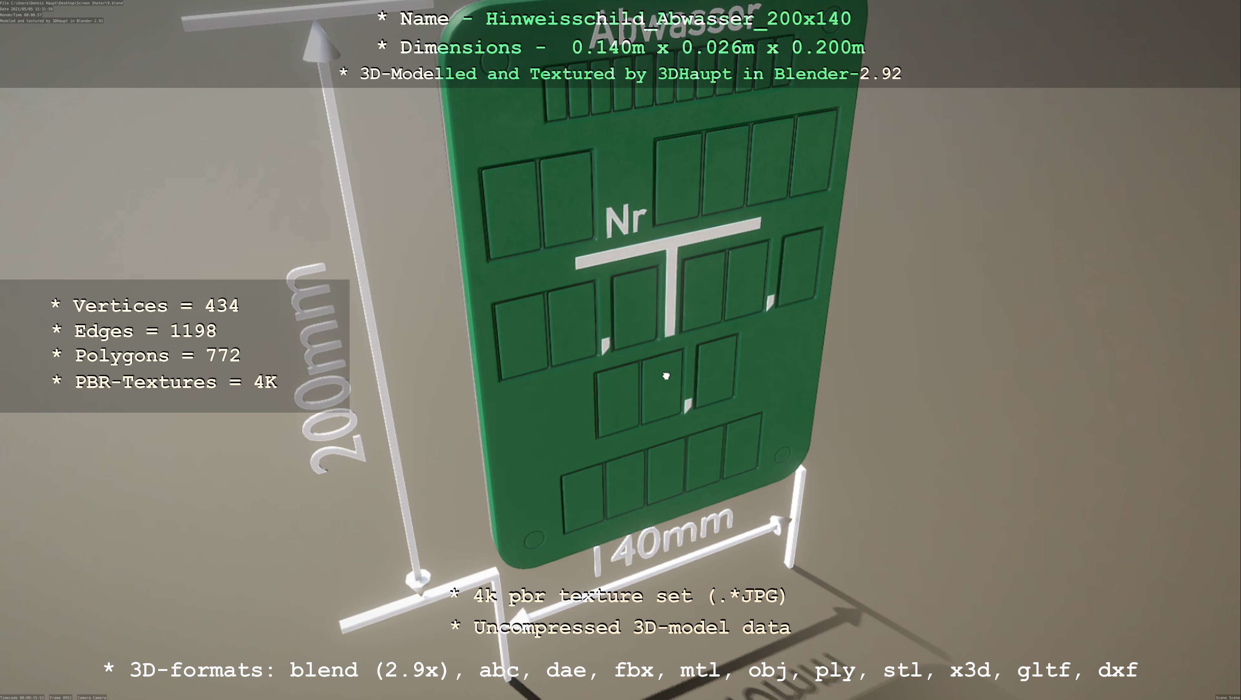 Hinweisschild Abwasser 200x140mm Low-poly 3D model_54