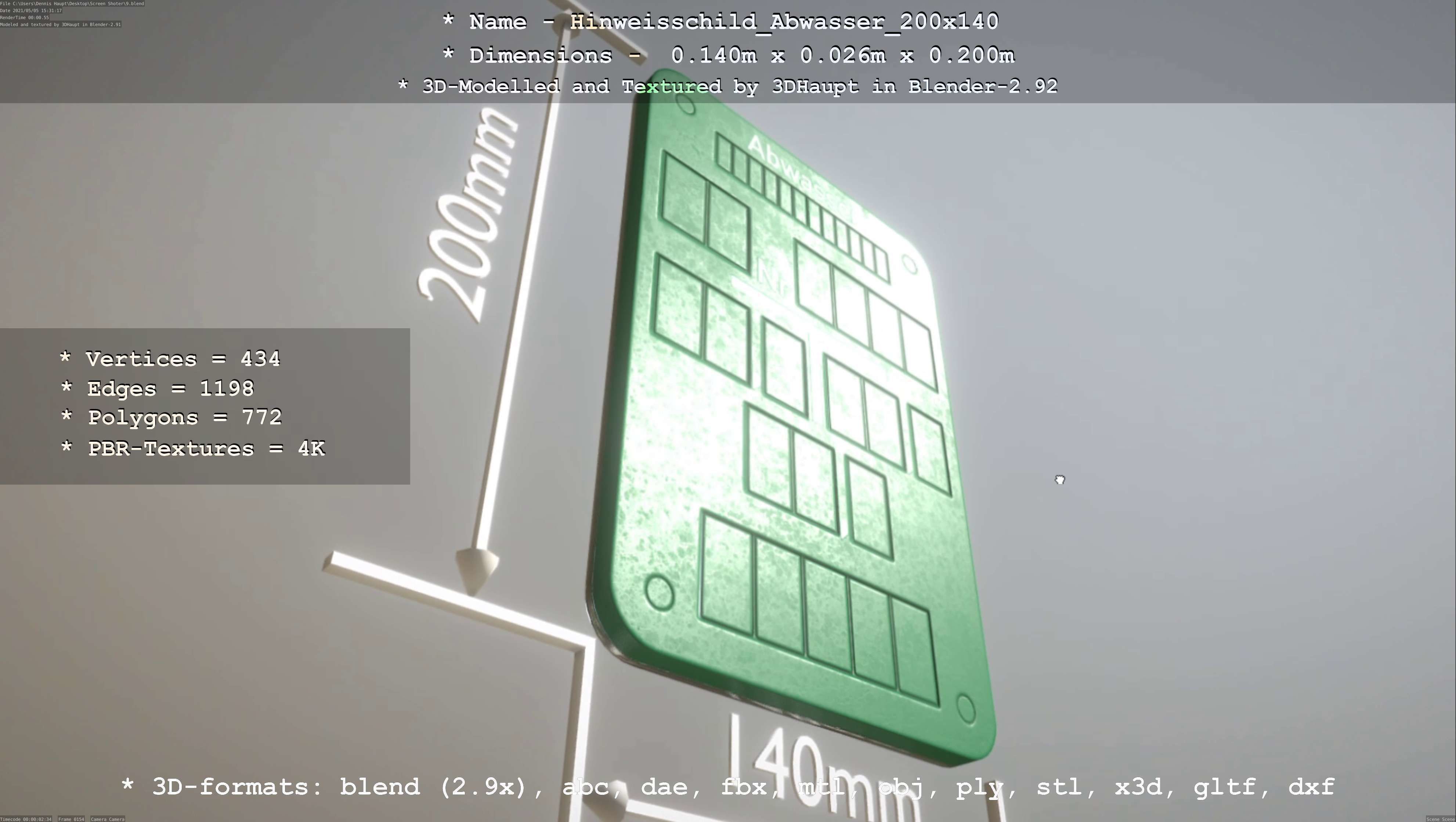 Hinweisschild Abwasser 200x140mm Low-poly 3D model_27