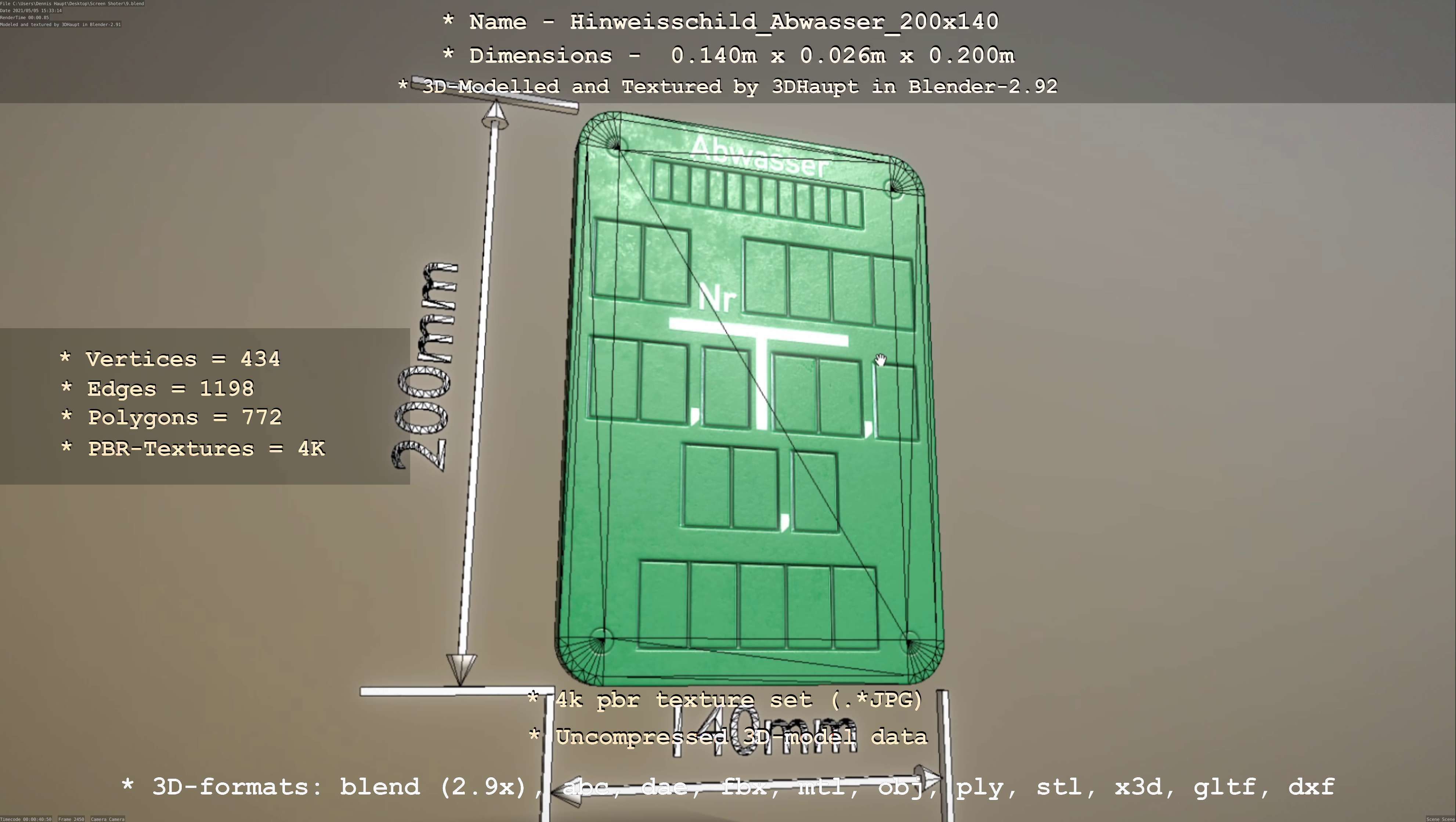 Hinweisschild Abwasser 200x140mm Low-poly 3D model_93