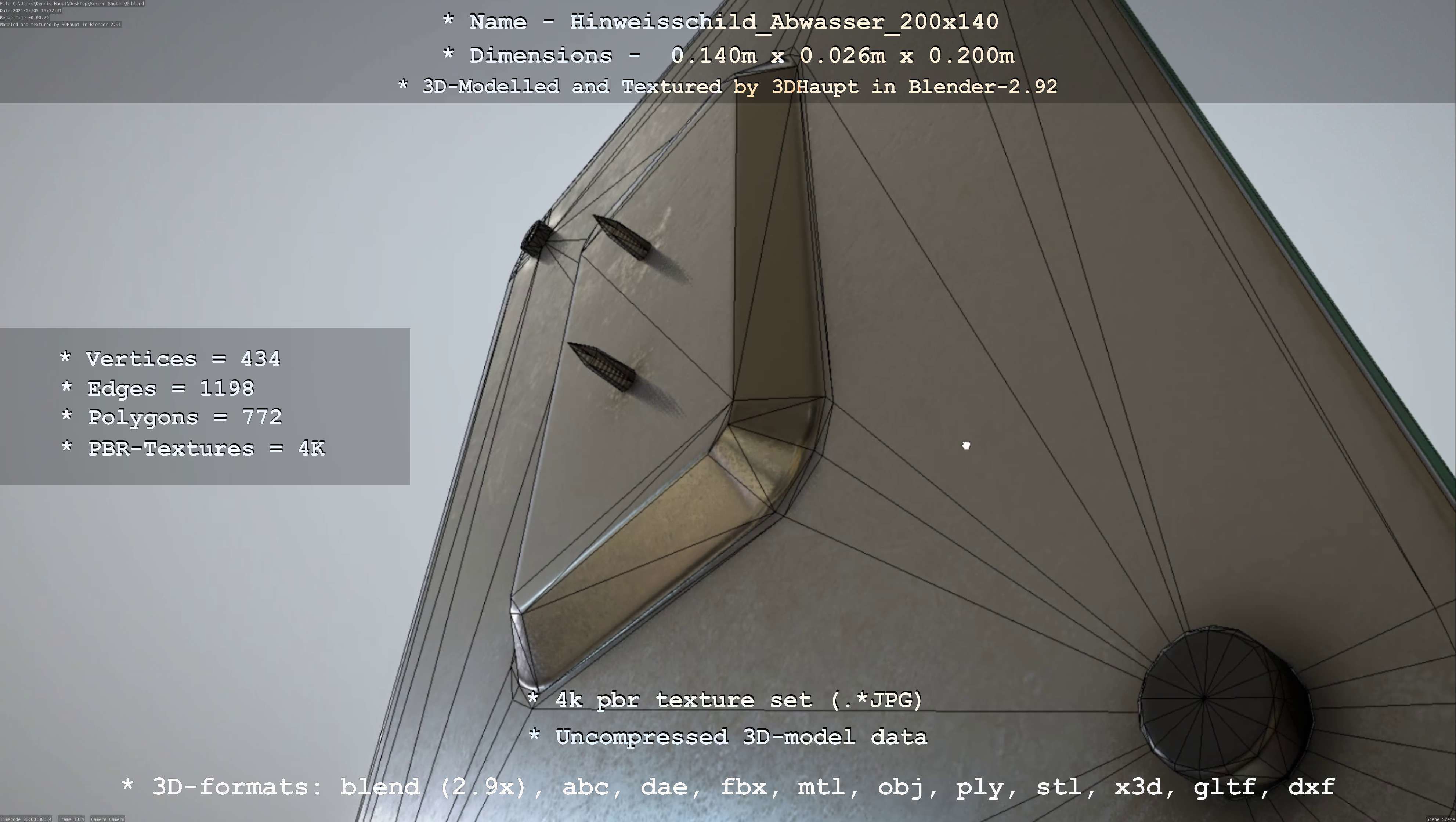 Hinweisschild Abwasser 200x140mm Low-poly 3D model_75