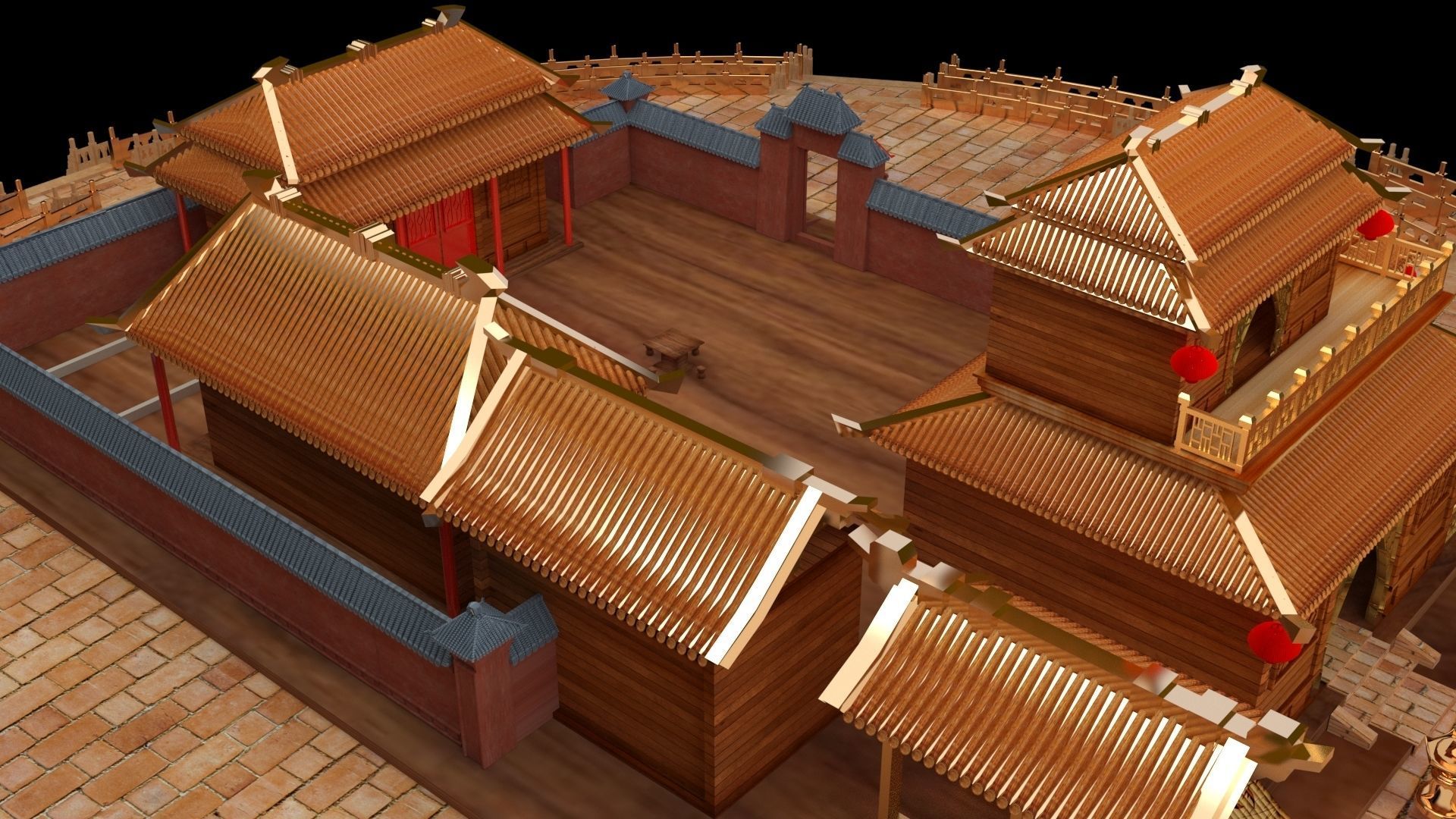 Chinese ancient courtyard house 3D model_6
