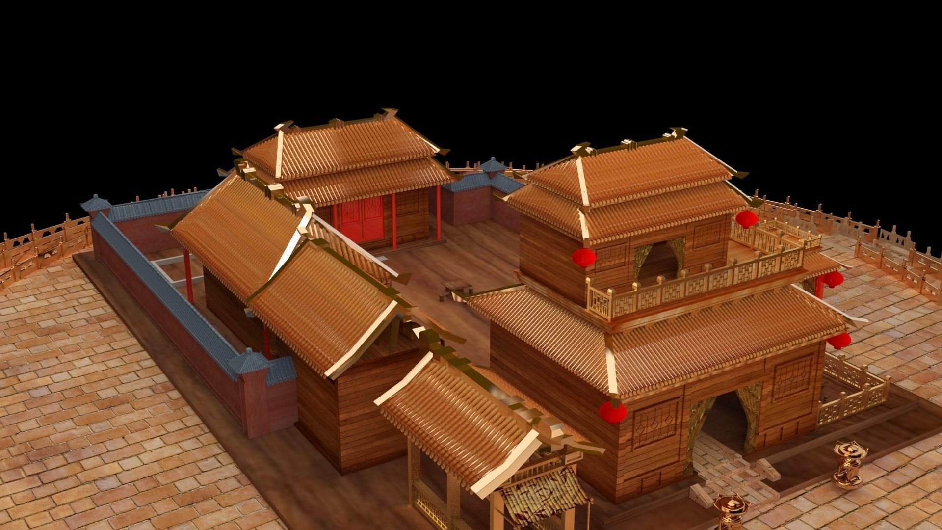 Chinese ancient courtyard house 3D model_2