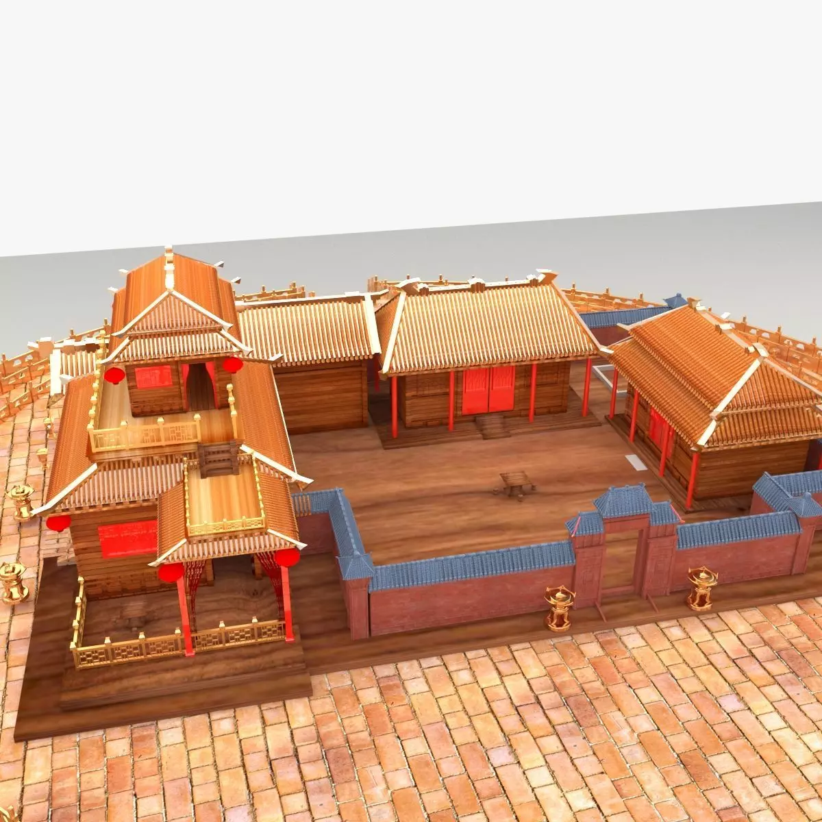 Chinese ancient courtyard house 3D model_0