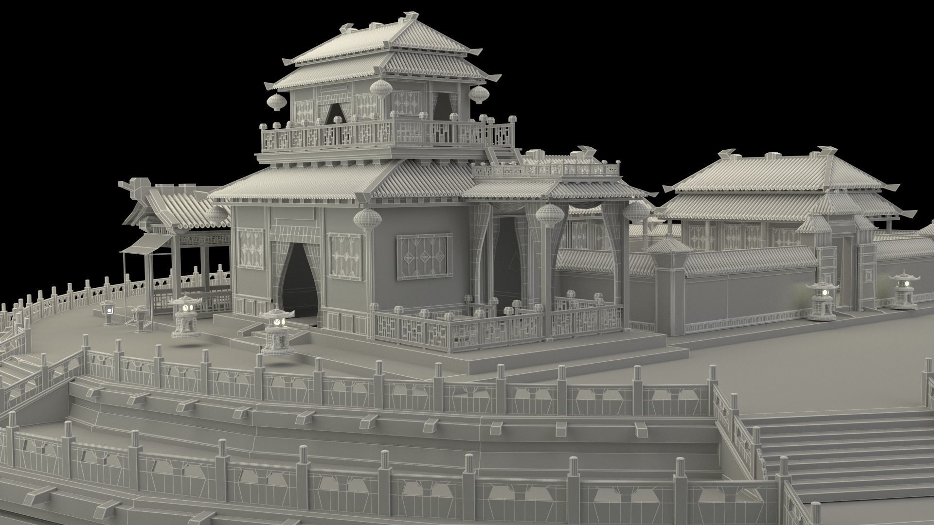 Chinese ancient courtyard house 3D model_8