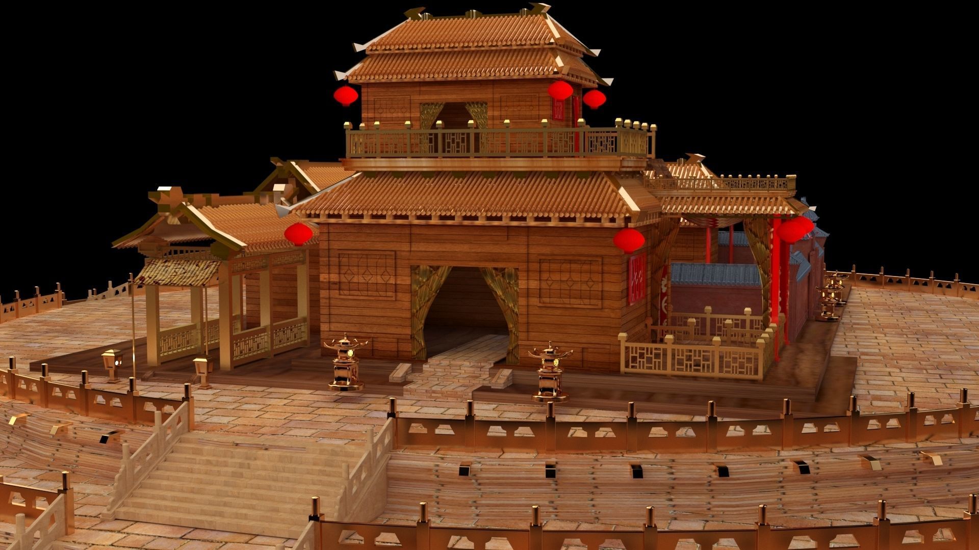 Chinese ancient courtyard house 3D model_5