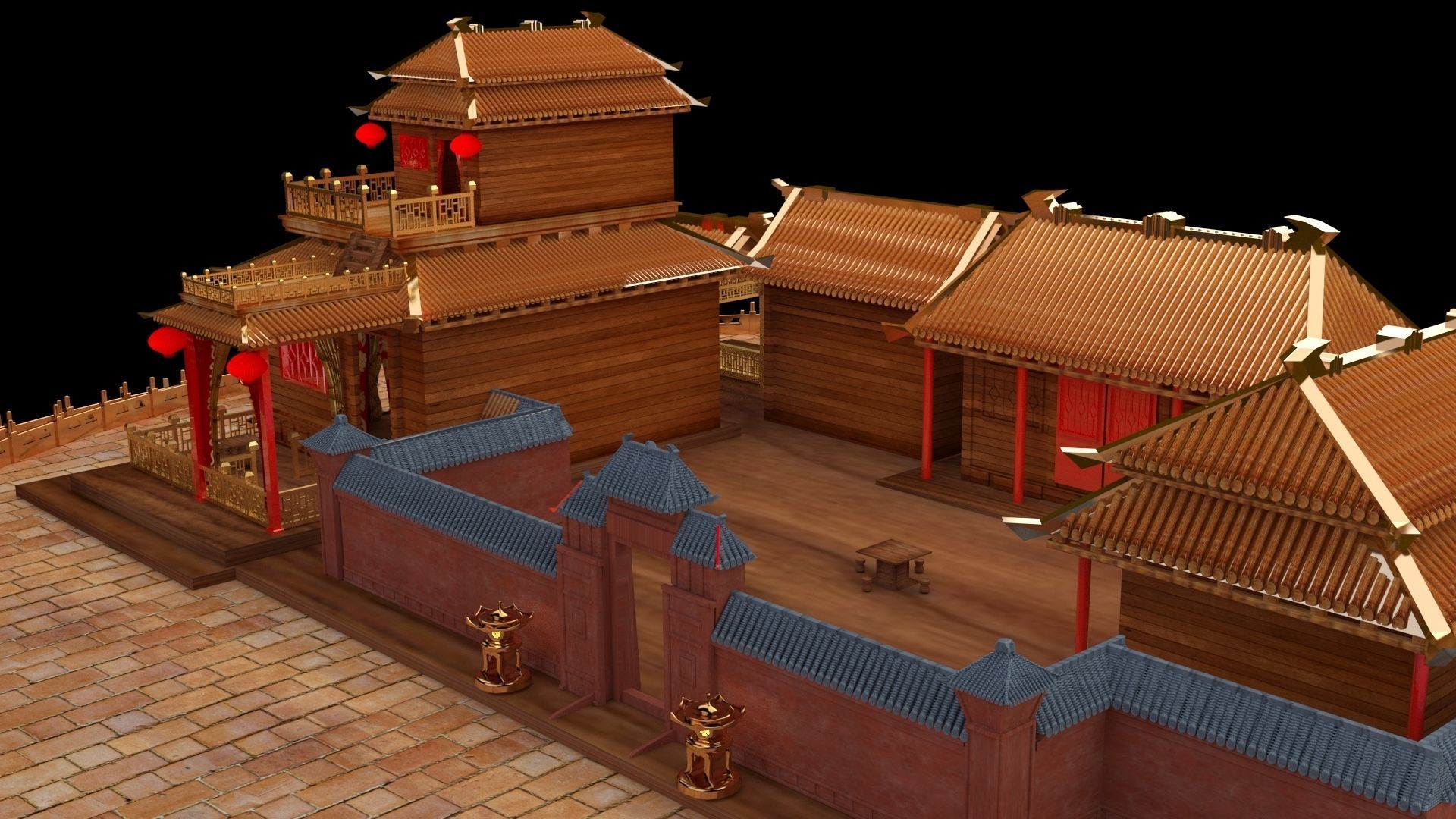 Chinese ancient courtyard house 3D model_4