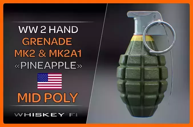 MK2 and MK2A1 Pineapple Grenade Newly Made WW2 Pack - MID POLY 3D model