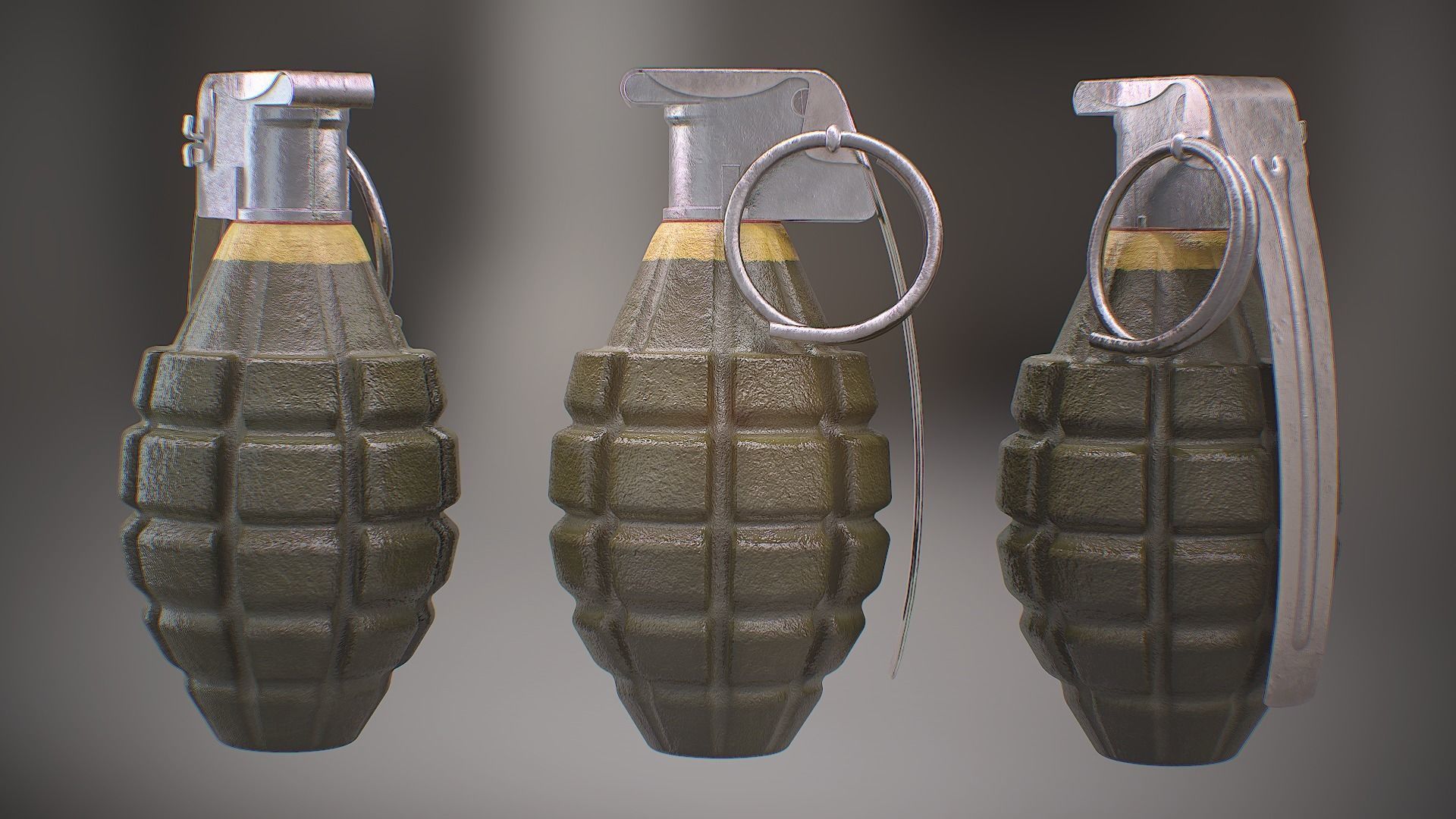 MK2 and MK2A1 Pineapple Grenade Newly Made WW2 Pack - MID POLY 3D model_5