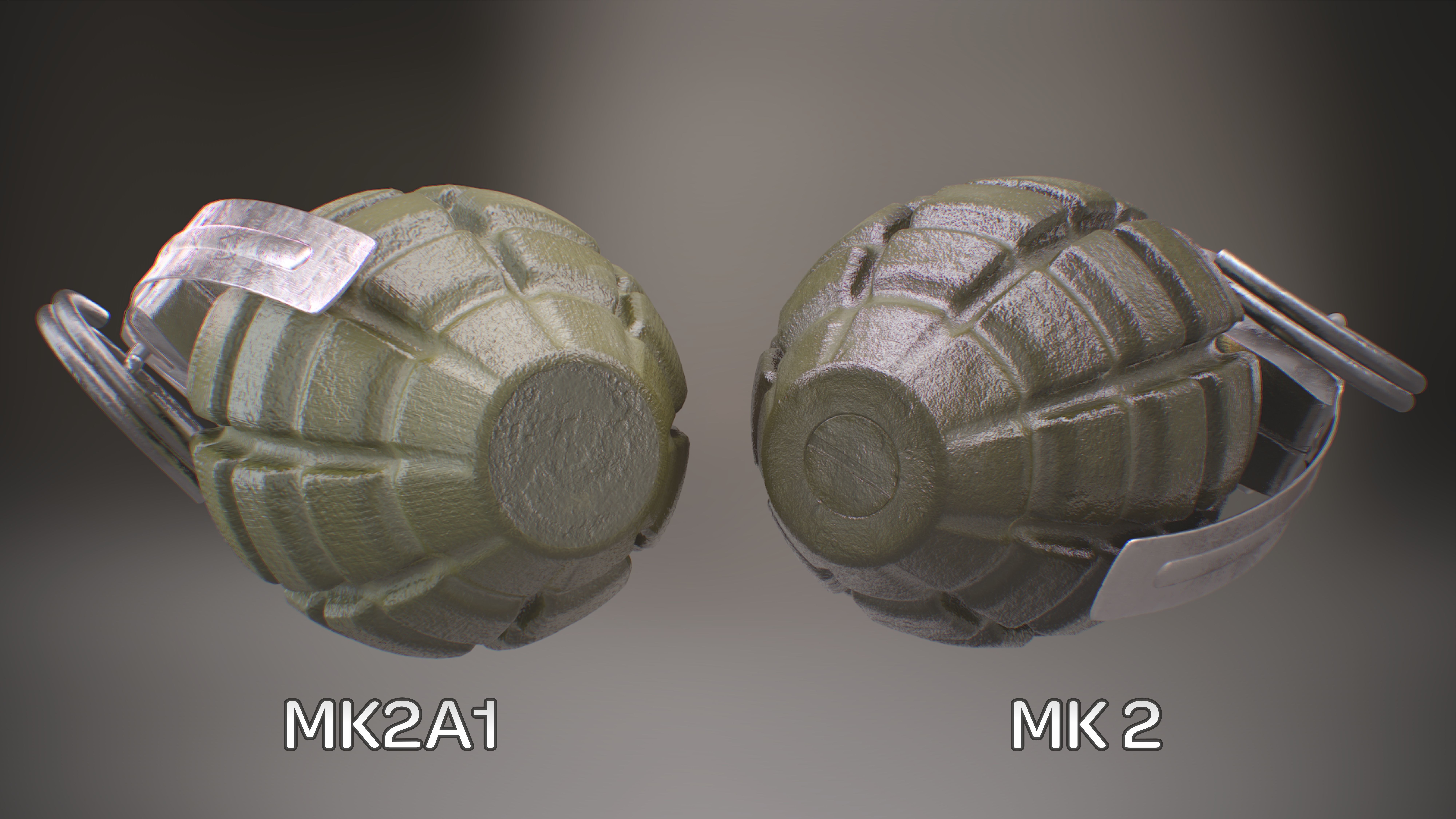 MK2 and MK2A1 Pineapple Grenade Newly Made WW2 Pack - MID POLY 3D model_2
