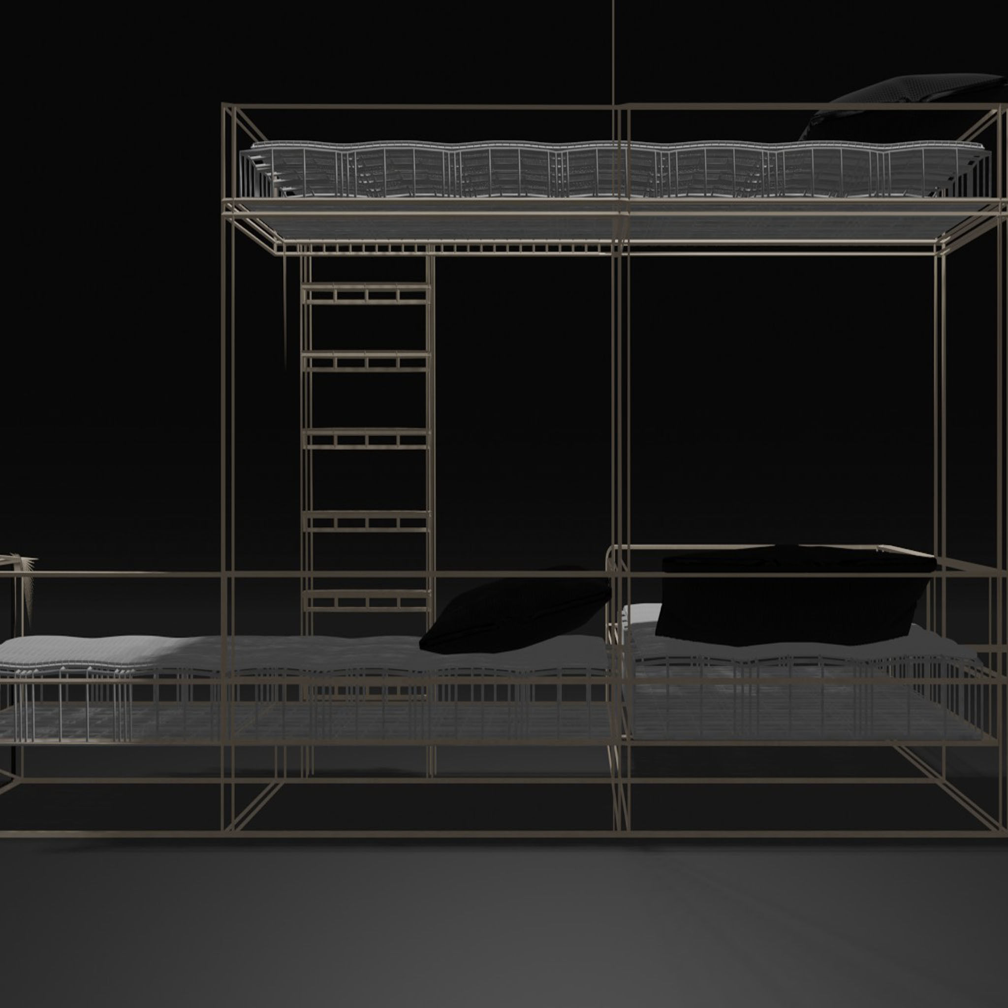 two-storey bed Low-poly 3D model_11