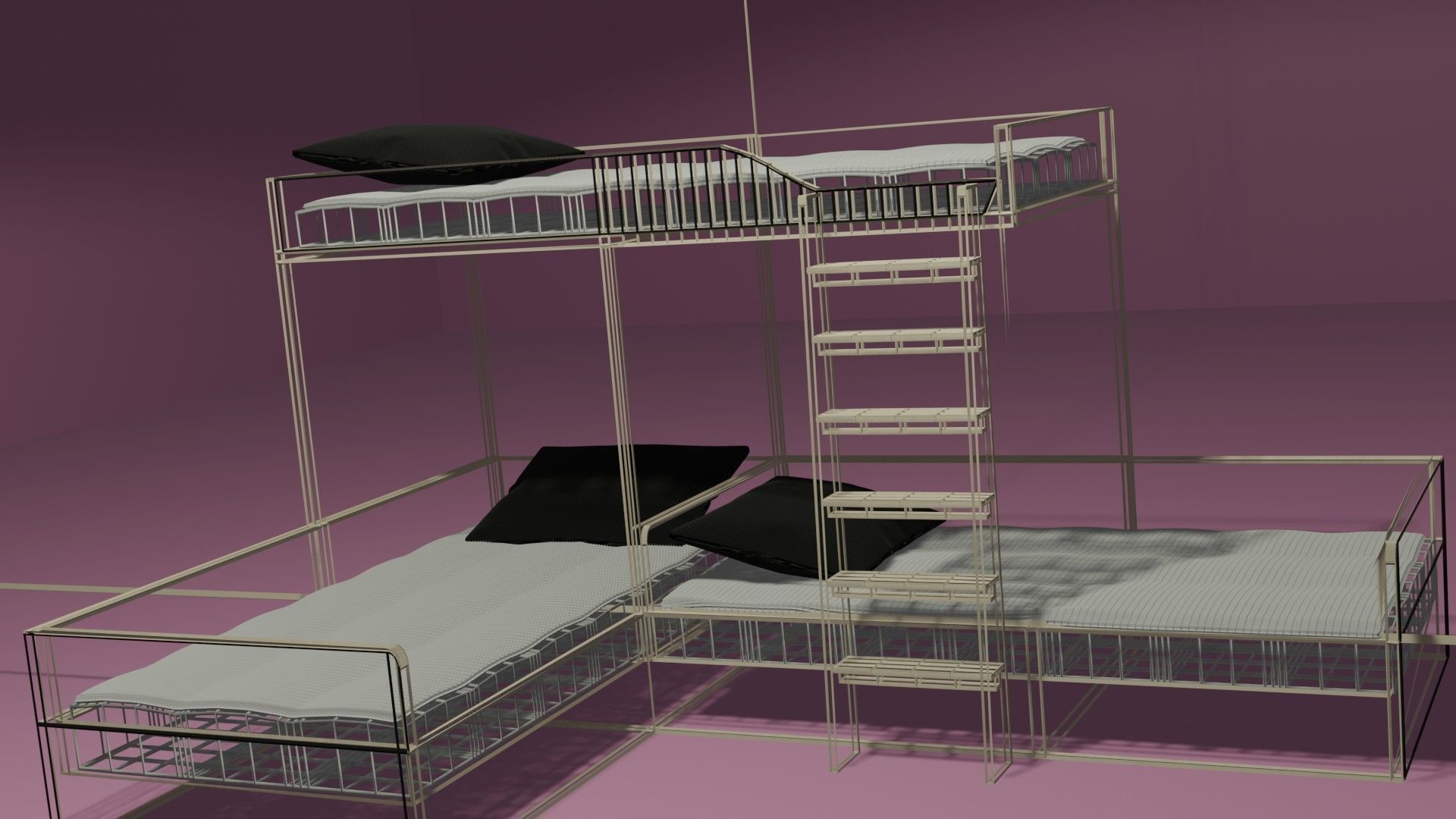 two-storey bed Low-poly 3D model_5