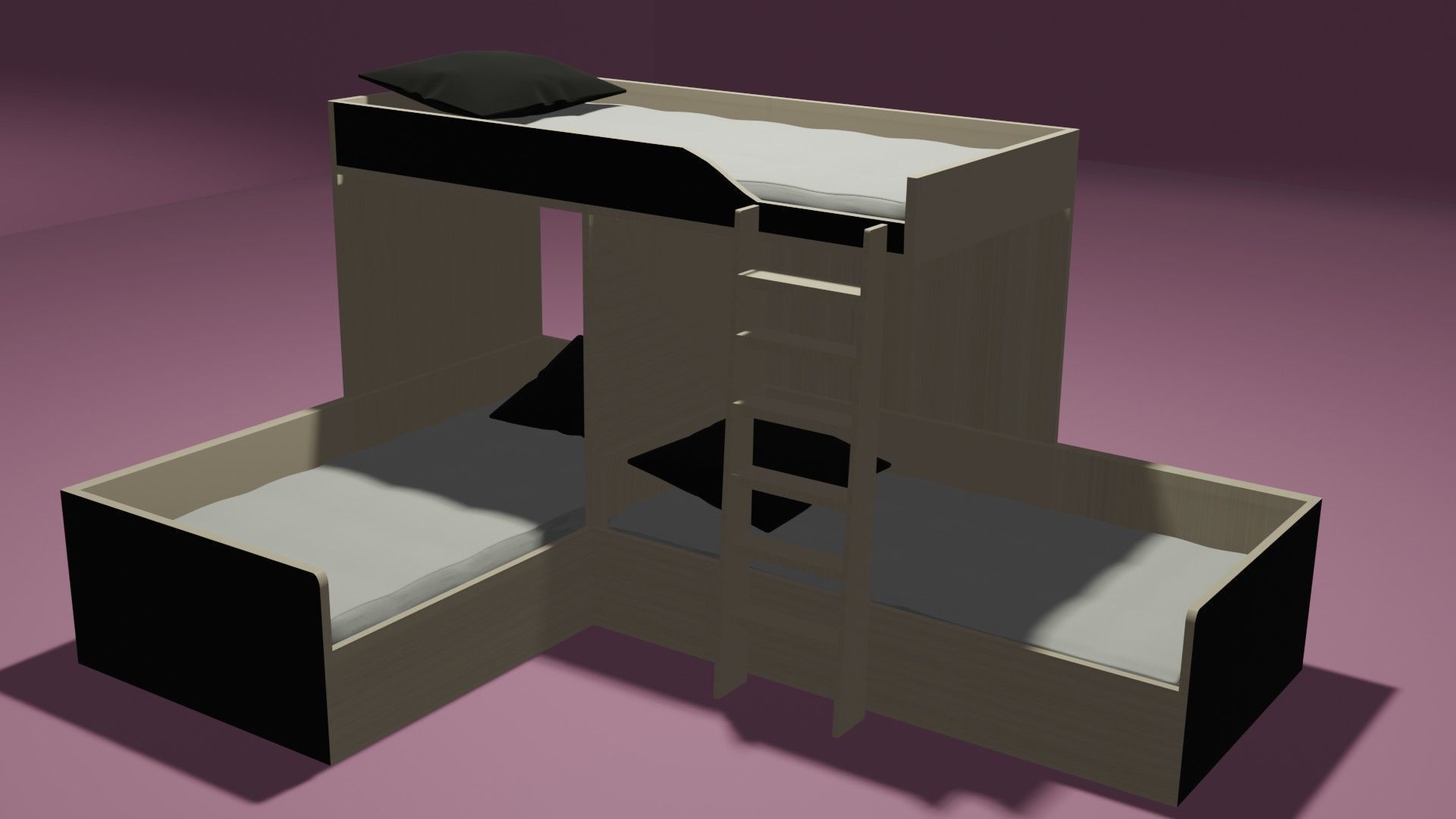 two-storey bed Low-poly 3D model_4