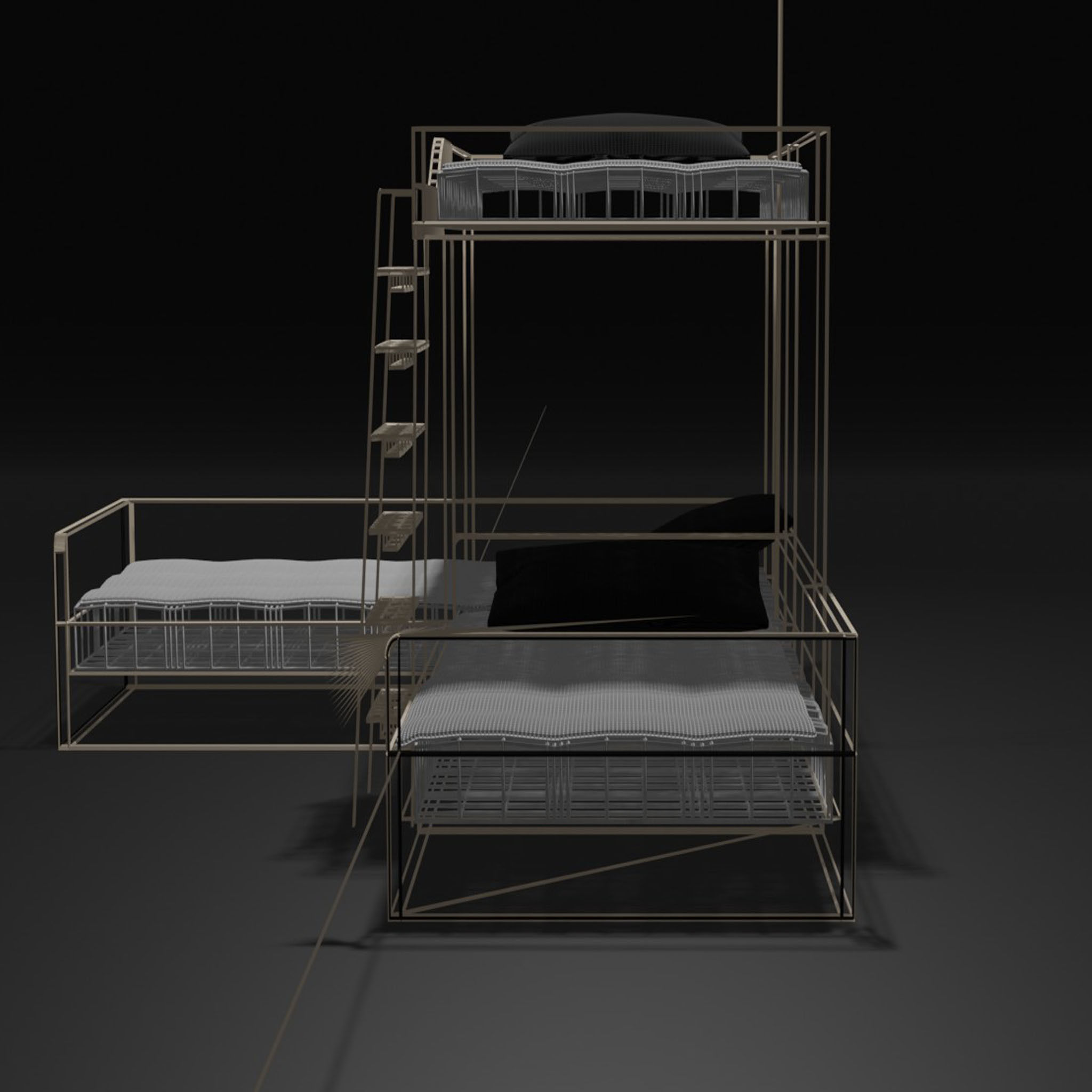 two-storey bed Low-poly 3D model_12