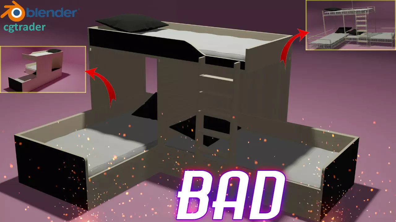 two-storey bed Low-poly 3D model_0