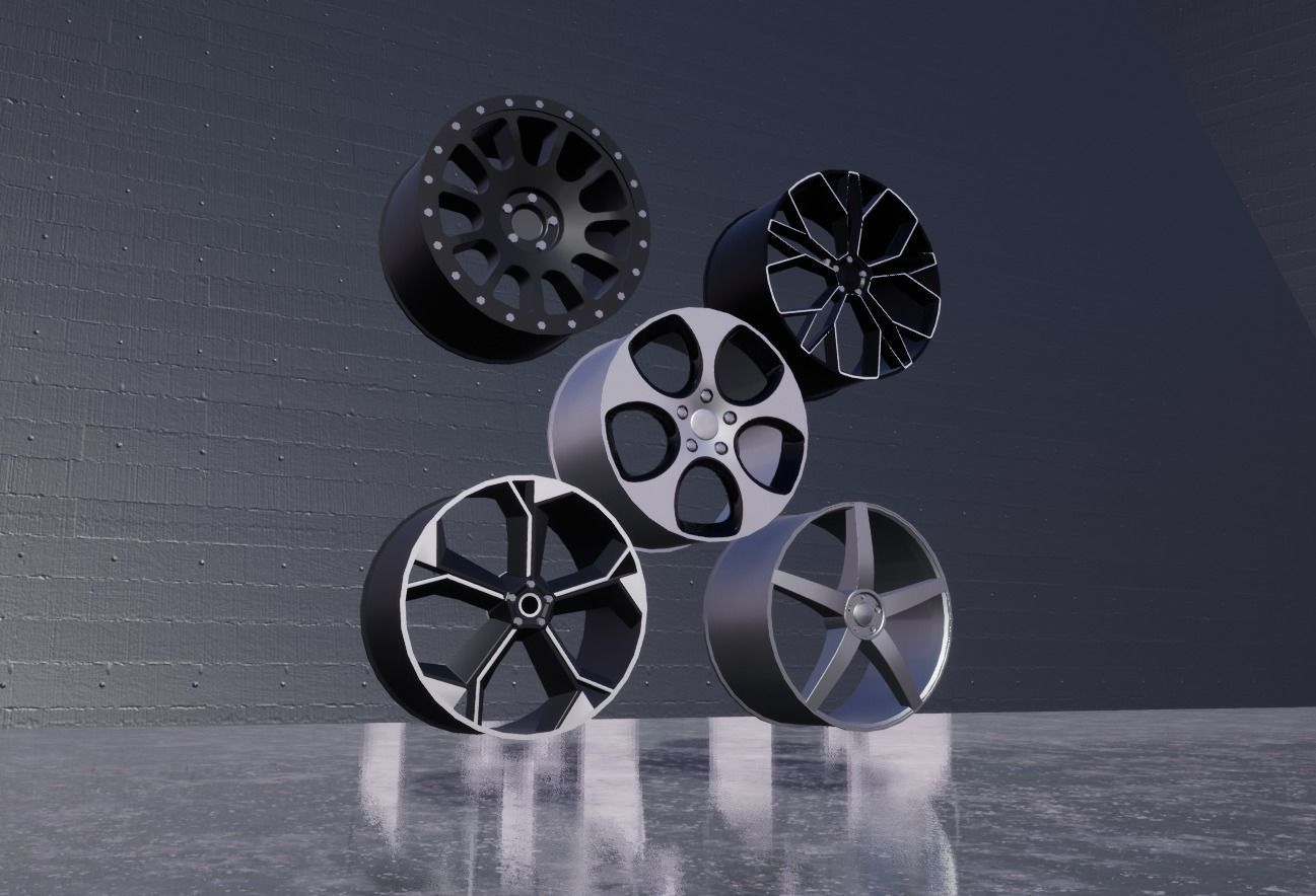 Rims 5 Pack Car Wheels Low-poly 3D model_9
