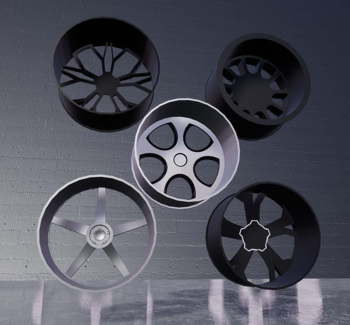 Rims 5 Pack Car Wheels Low-poly 3D model_8