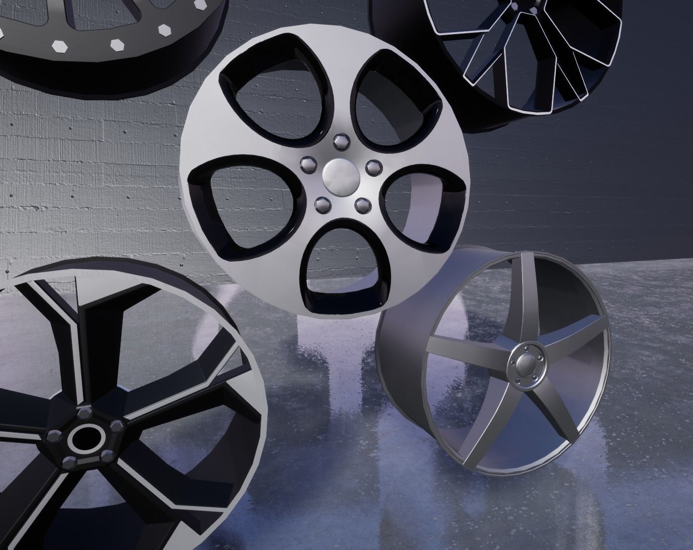 Rims 5 Pack Car Wheels Low-poly 3D model_6