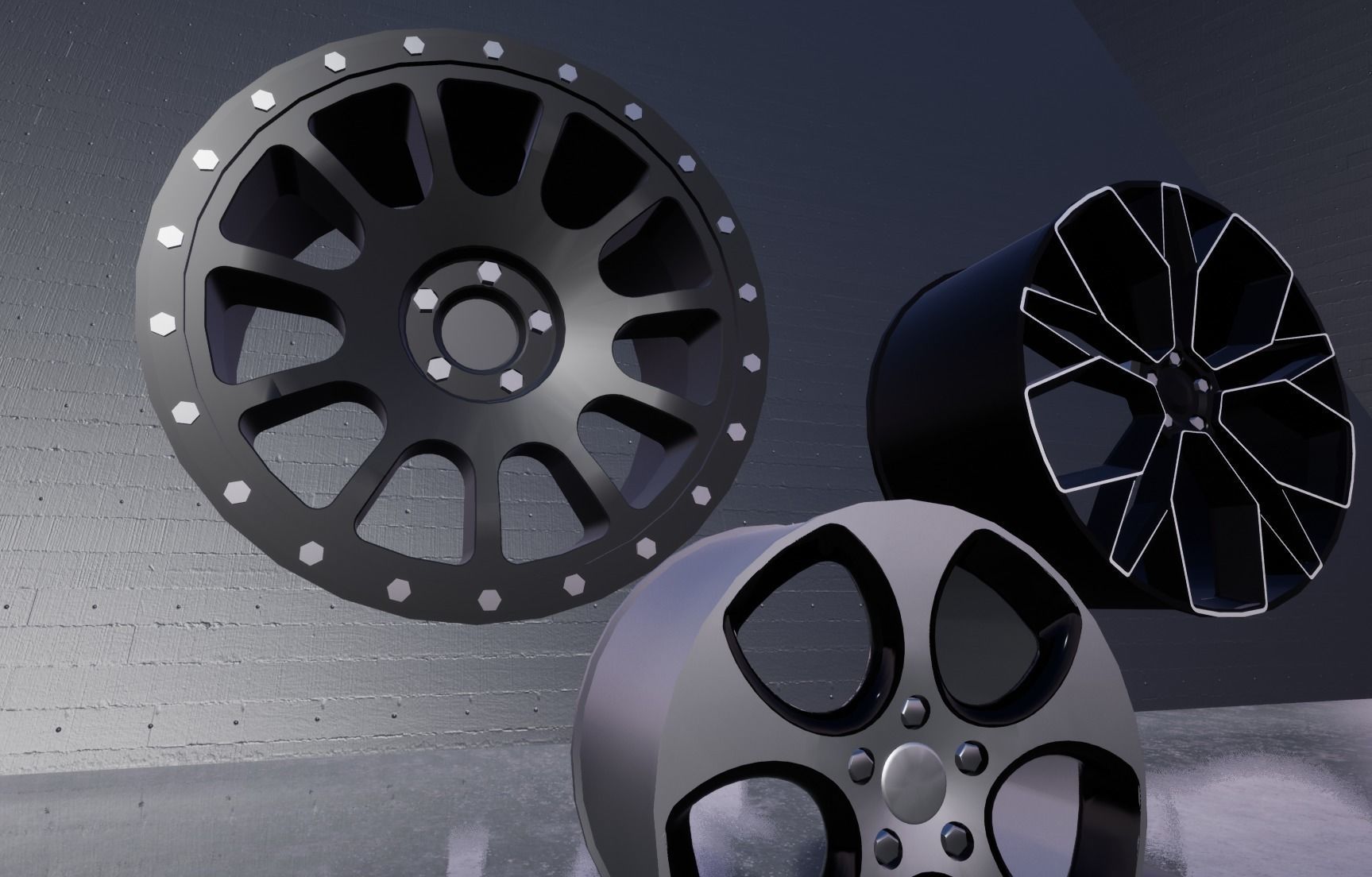 Rims 5 Pack Car Wheels Low-poly 3D model_5