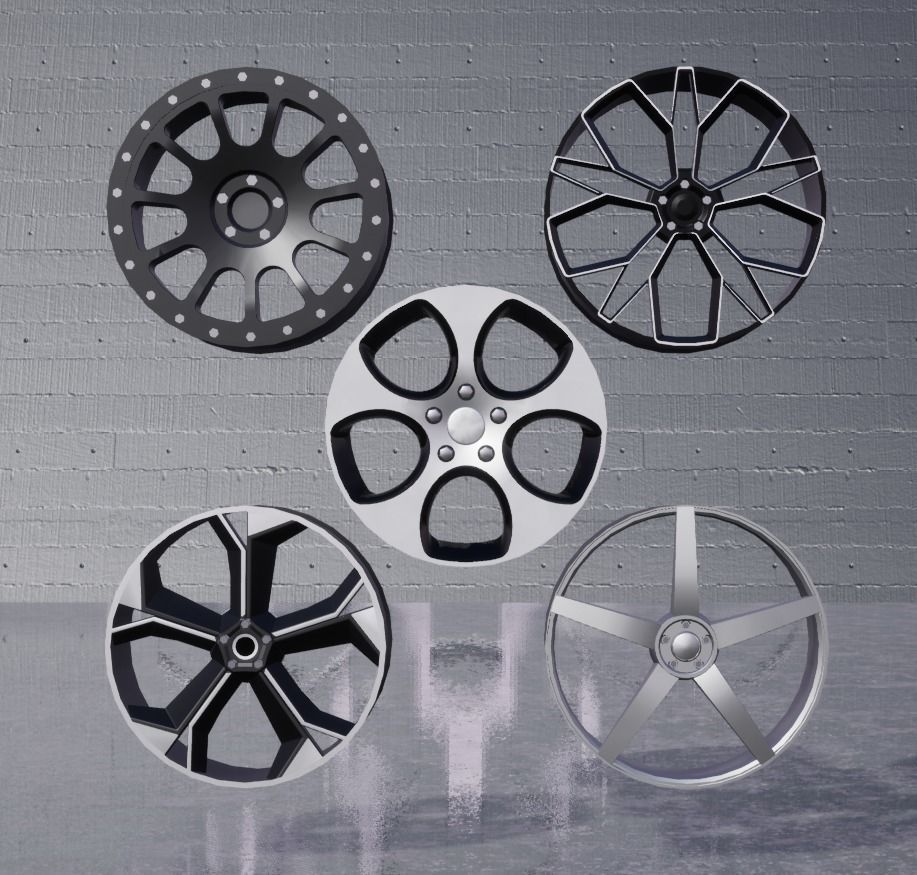 Rims 5 Pack Car Wheels Low-poly 3D model_1