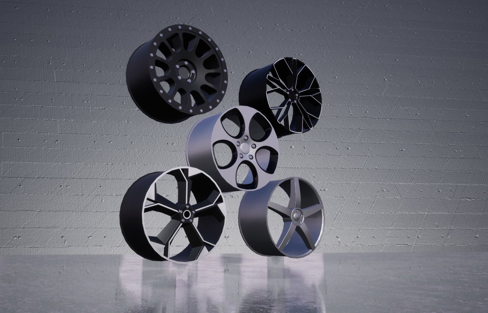 Rims 5 Pack Car Wheels Low-poly 3D model_2