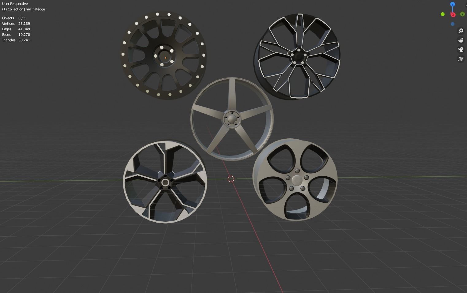 Rims 5 Pack Car Wheels Low-poly 3D model_3