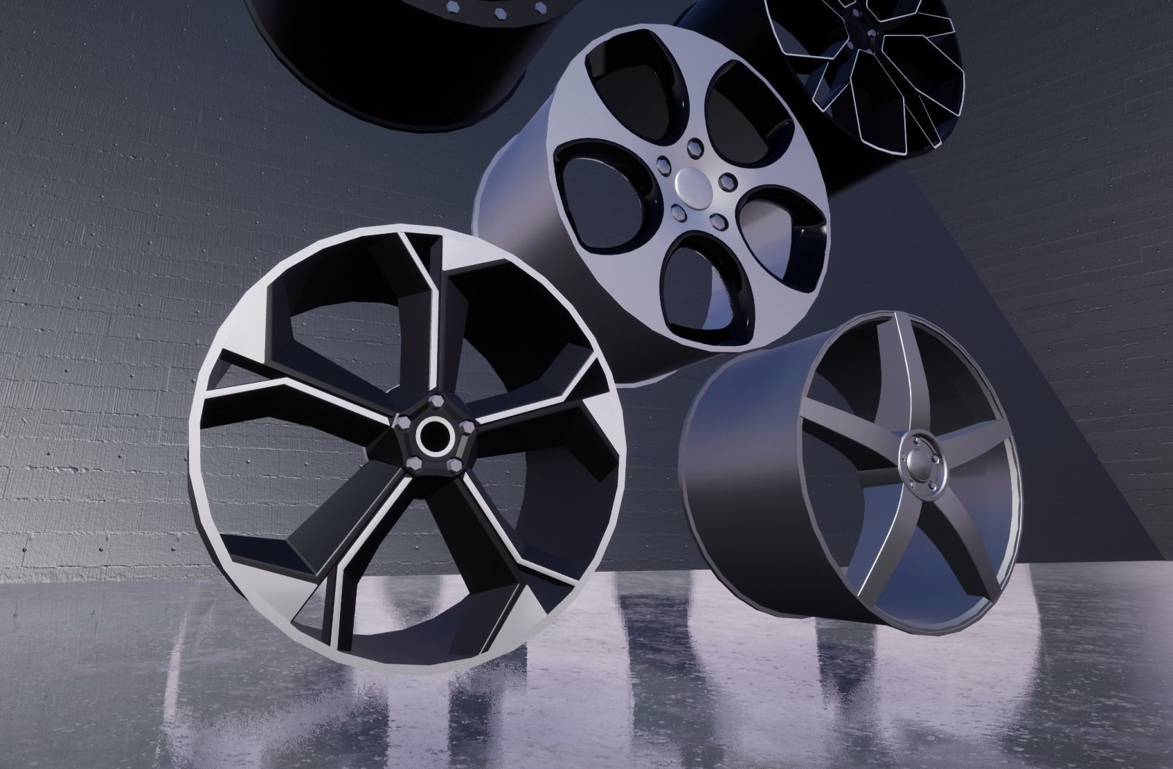 Rims 5 Pack Car Wheels Low-poly 3D model_7
