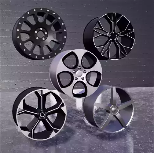 Rims 5 Pack Car Wheels Low-poly 3D model
