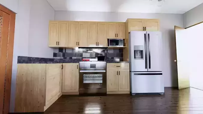 KITCHEN with wooden cabinets and refrigerator