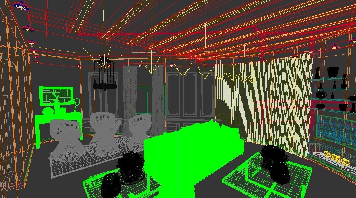 Realistic Residential Interior living and dining room scene Low-poly 3D model_3