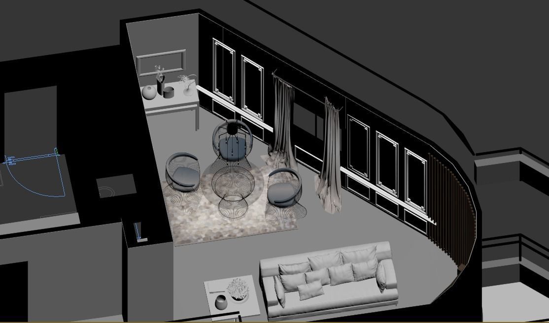 Realistic Residential Interior living and dining room scene Low-poly 3D model_2