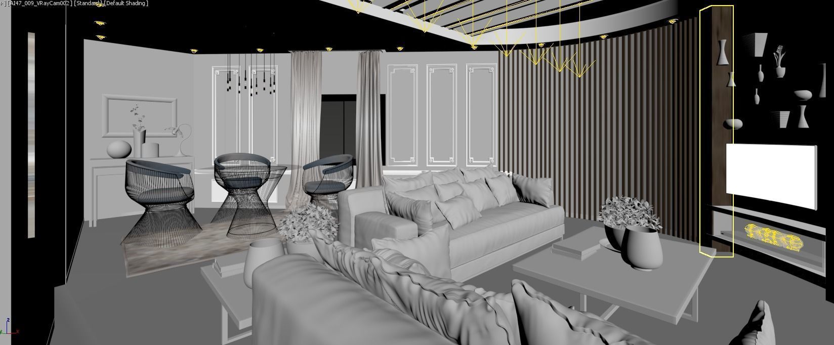 Realistic Residential Interior living and dining room scene Low-poly 3D model_7