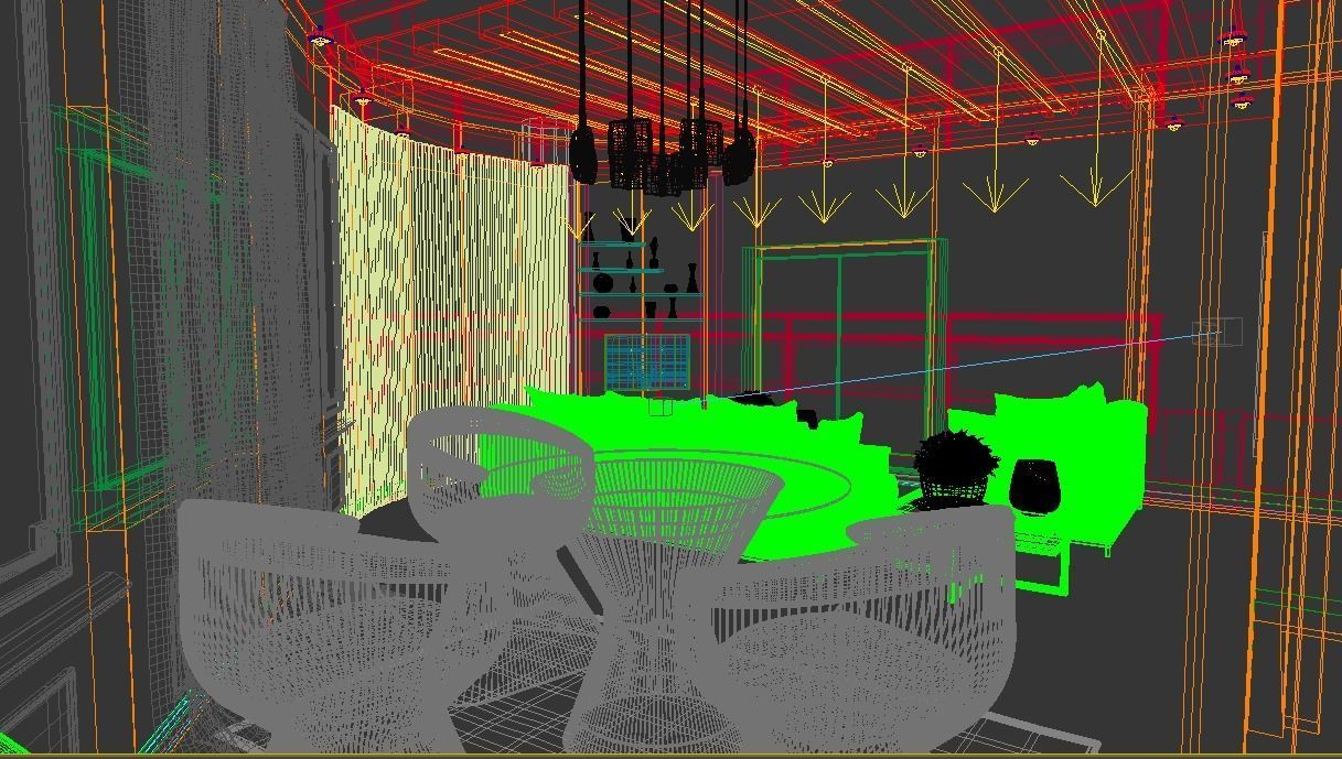 Realistic Residential Interior living and dining room scene Low-poly 3D model_5