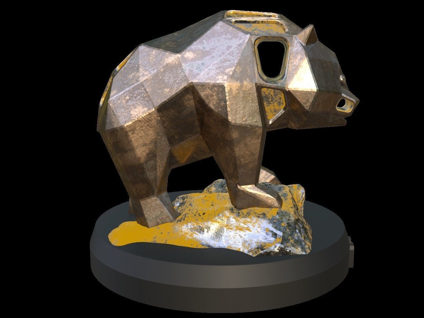 Steampunk Panda Rock Low-poly 3D model_7
