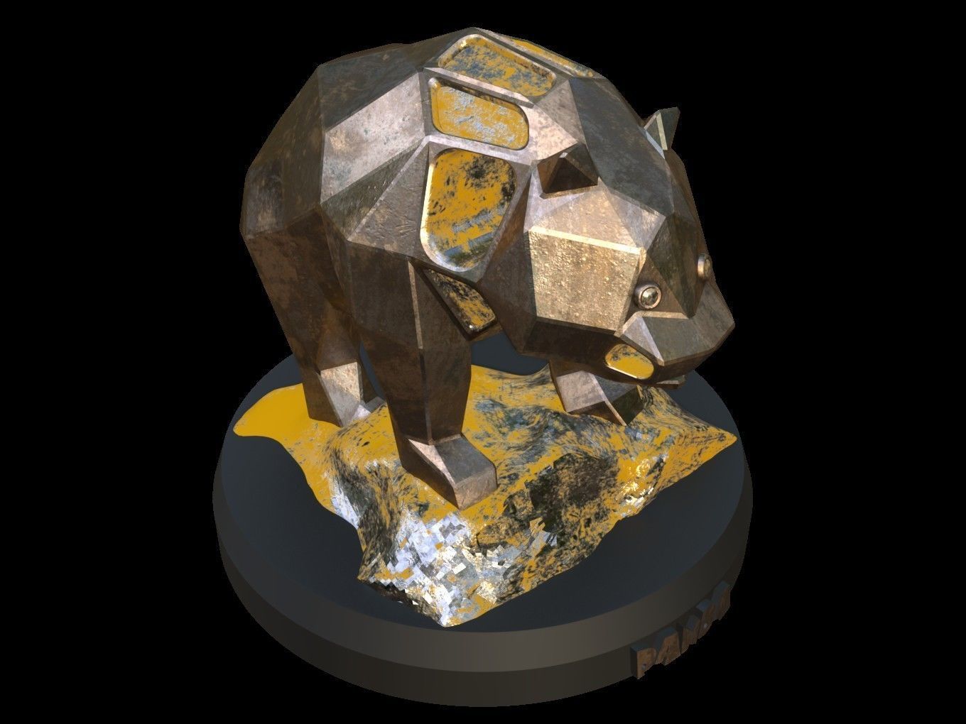 Steampunk Panda Rock Low-poly 3D model_8