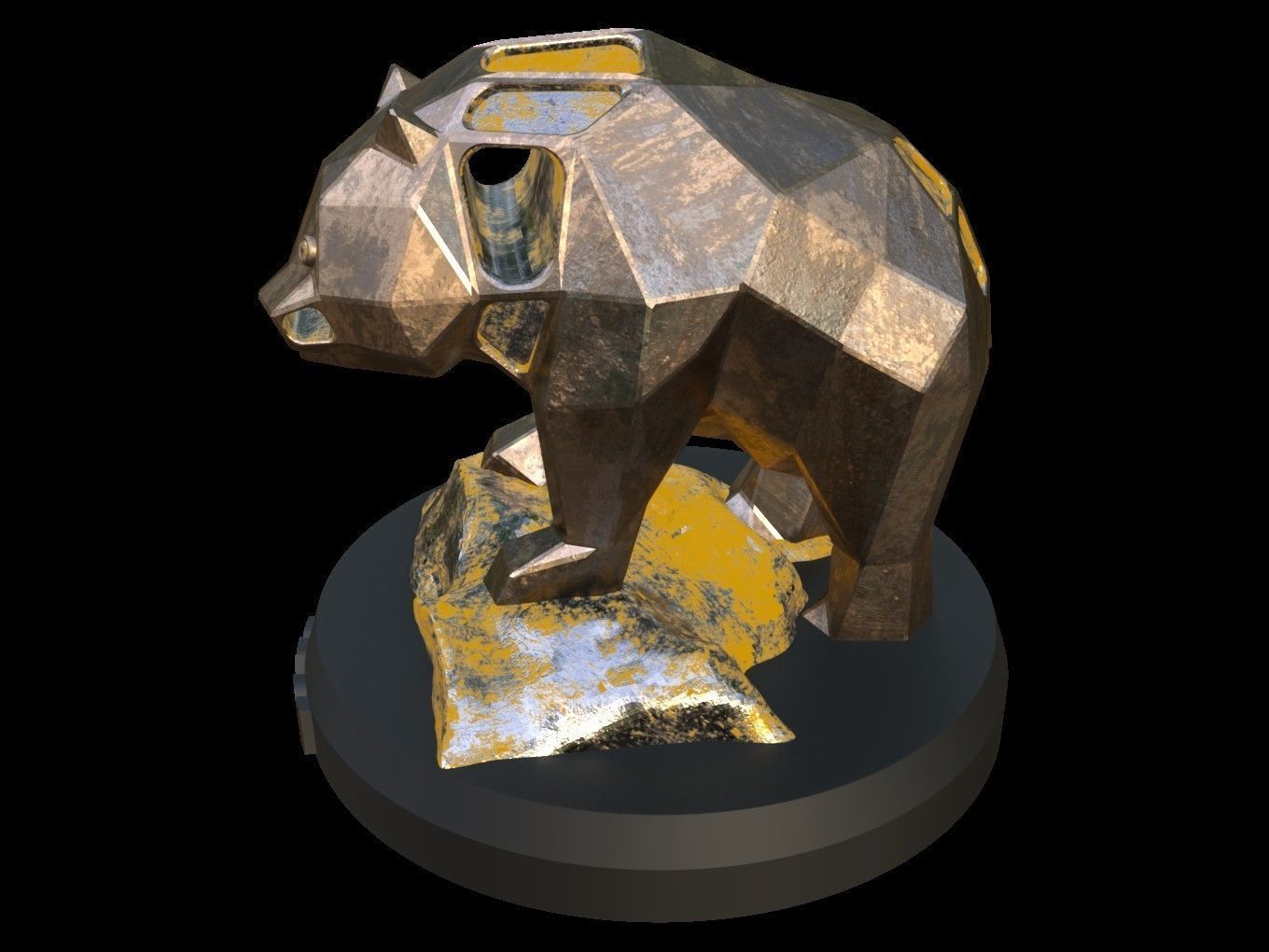Steampunk Panda Rock Low-poly 3D model_2