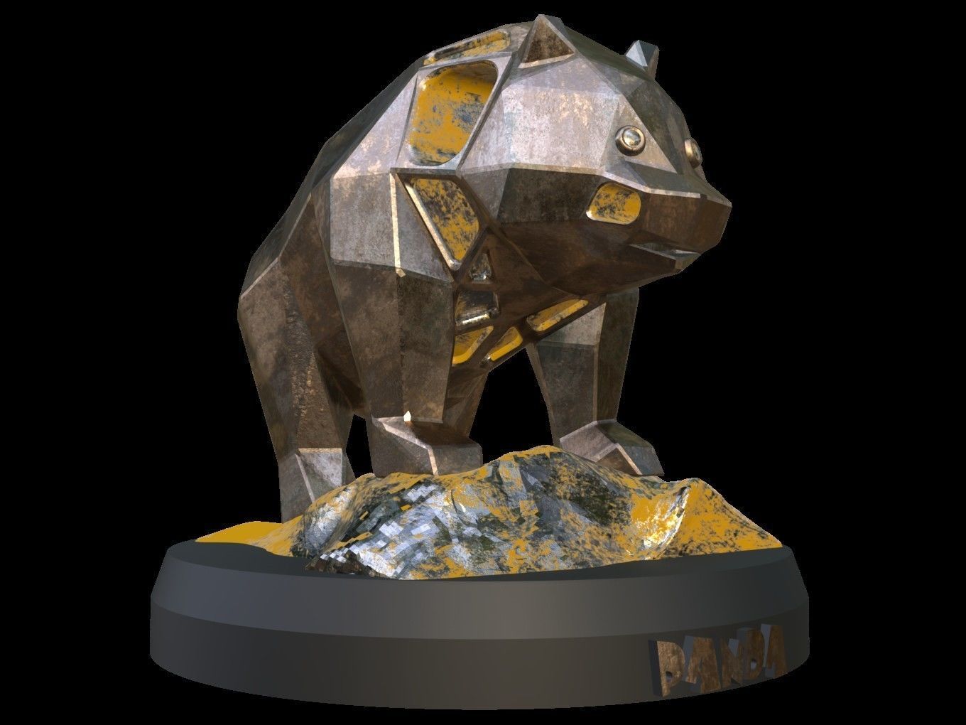 Steampunk Panda Rock Low-poly 3D model_9
