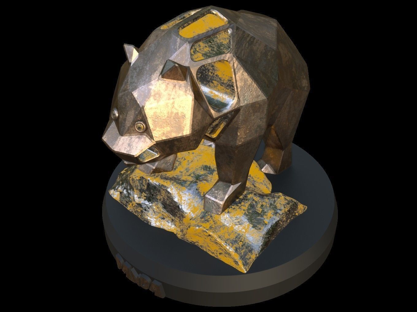 Steampunk Panda Rock Low-poly 3D model_1