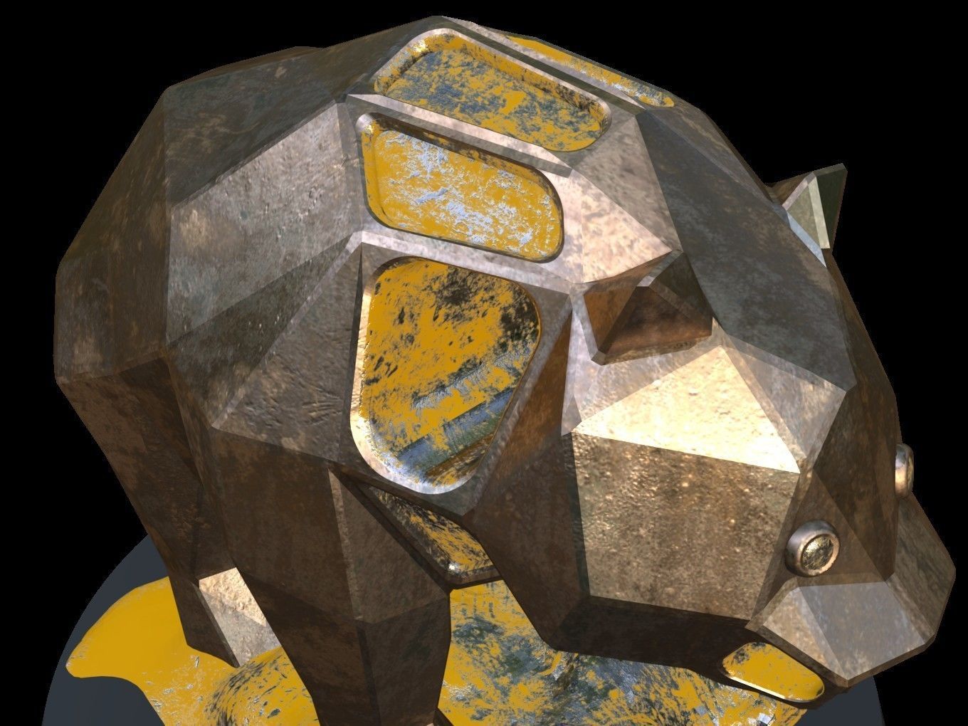Steampunk Panda Rock Low-poly 3D model_10