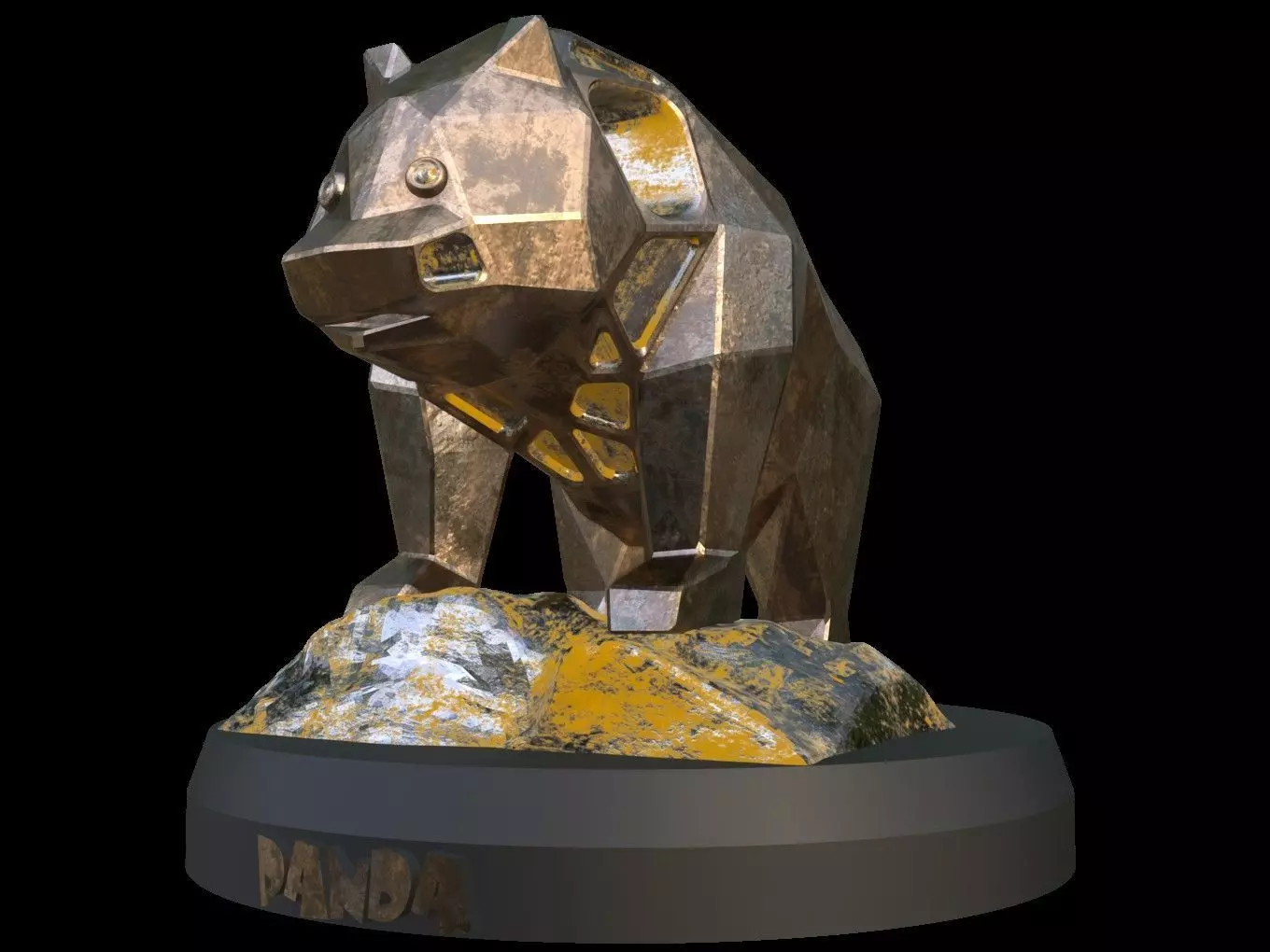 Steampunk Panda Rock Low-poly 3D model_0
