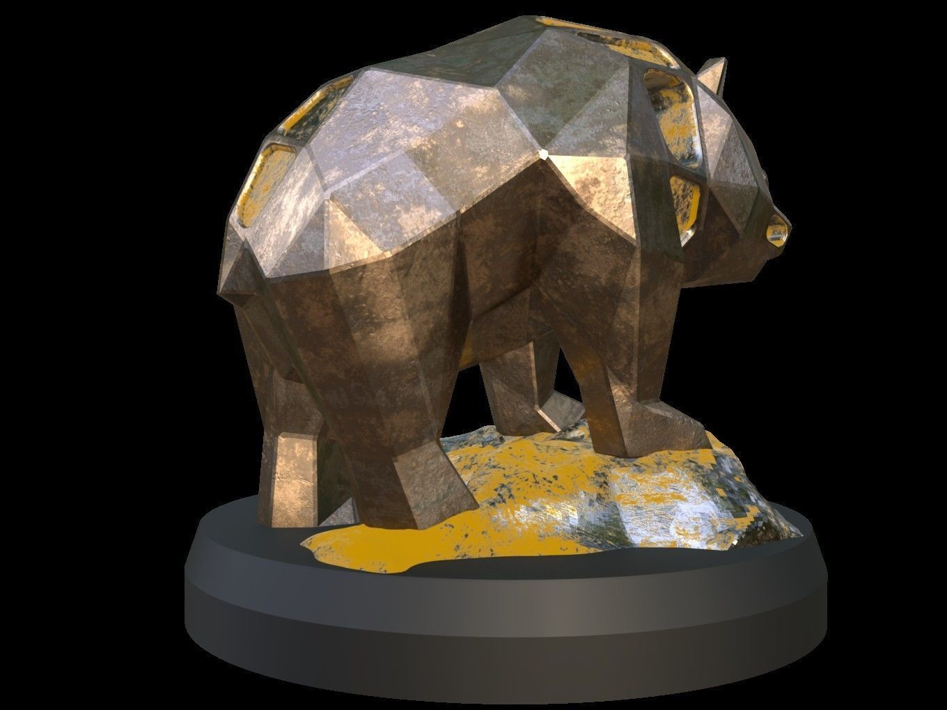 Steampunk Panda Rock Low-poly 3D model_5